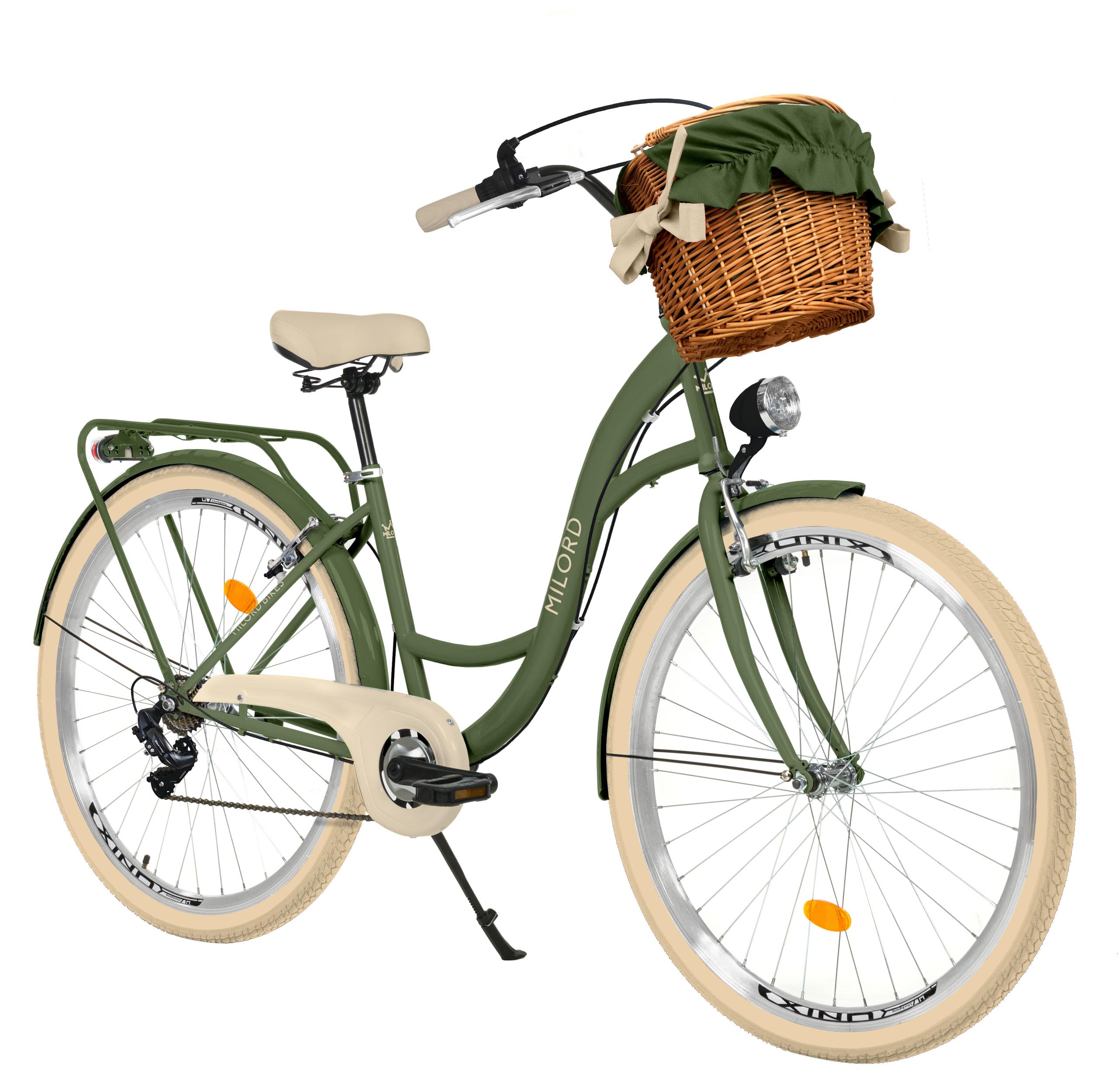 MILORD Damenfahrrad Citybike Komfort Mit Weidenkorb Hollandrad Vintage Fahrrad, 26, 28 Zoll, 7-Gang