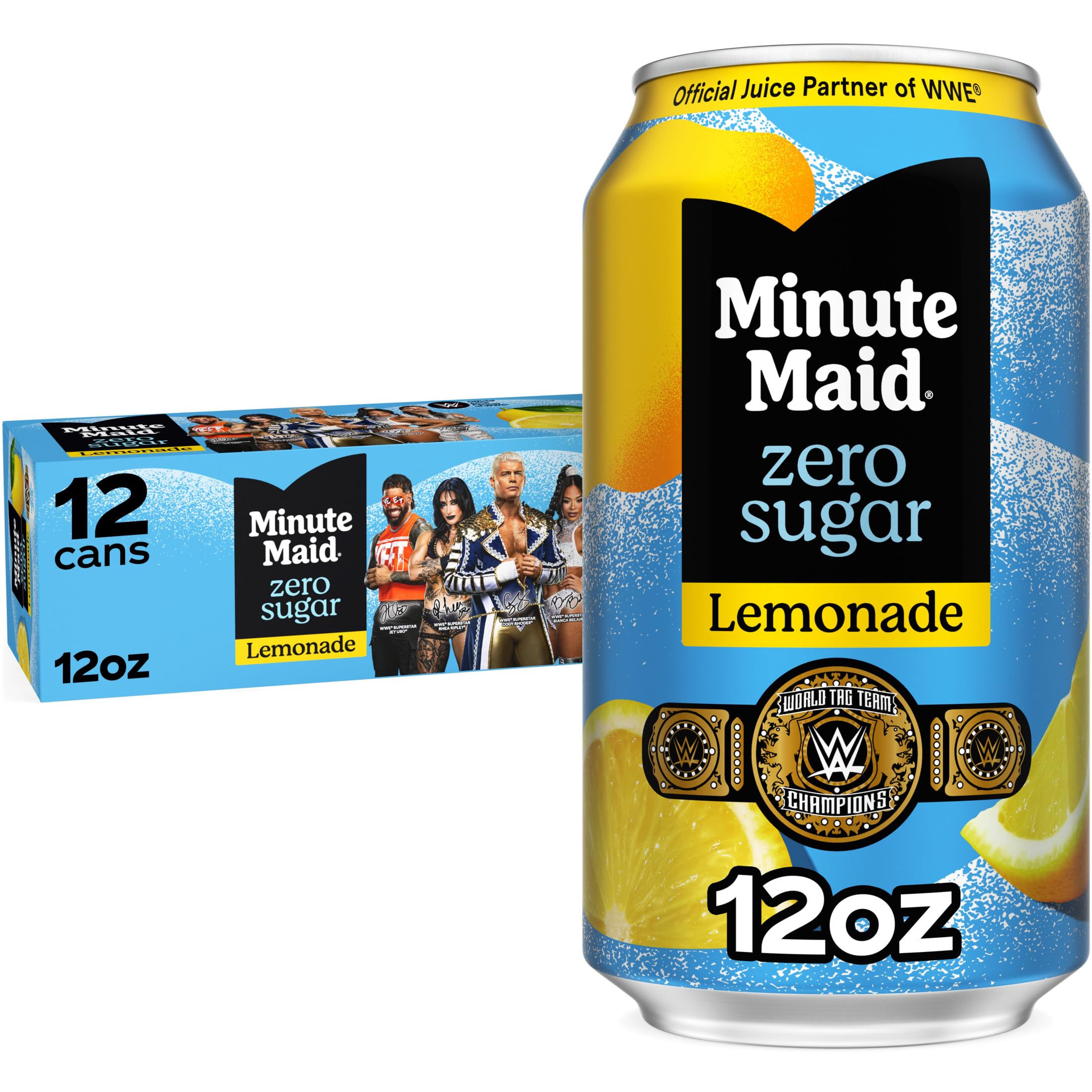 Minute Maid Zero Sugar Lemonade Fridge Pack Cans, 12 fl oz, 12 Pack | Made with real lemon juice from concentrate and no sugar