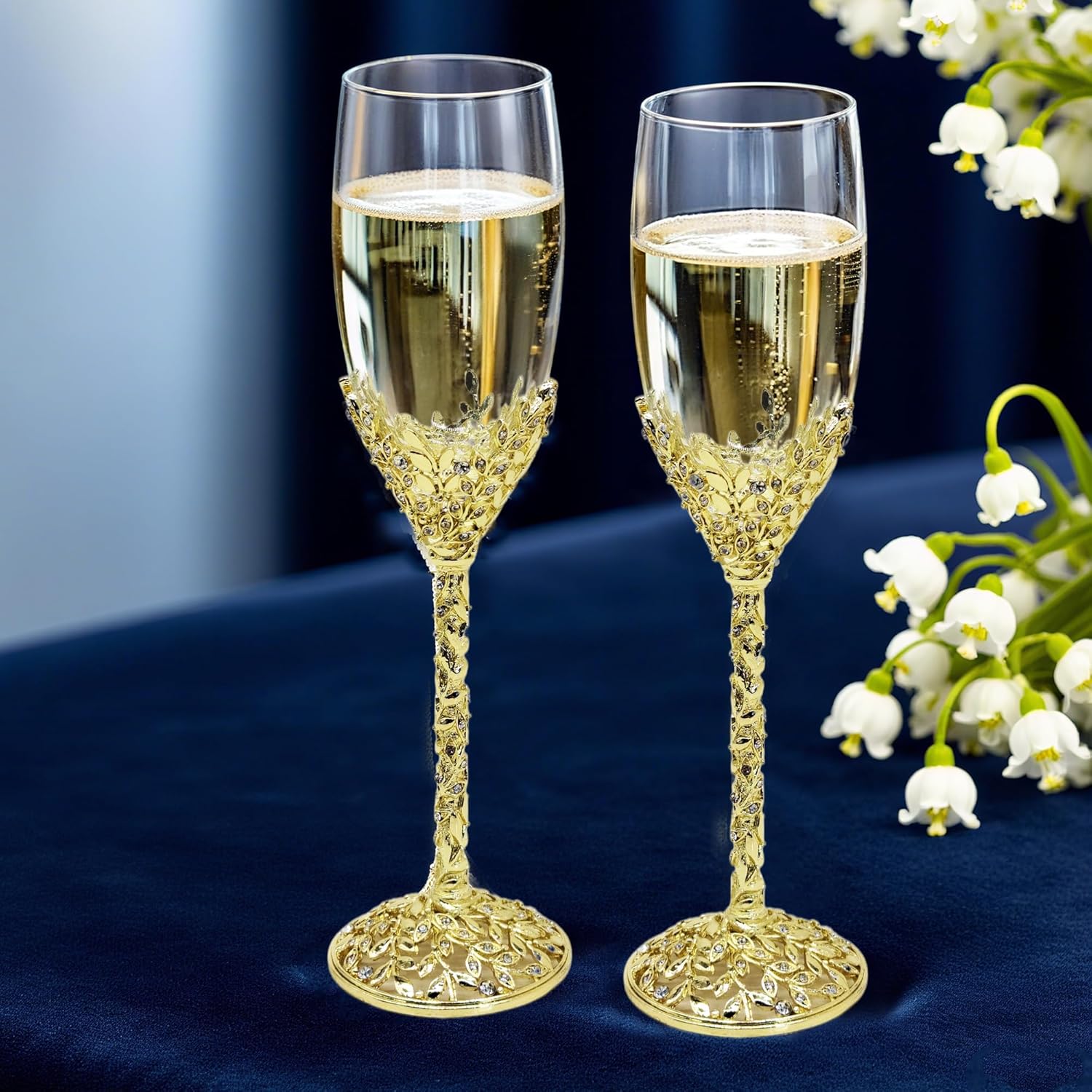 Gold Champagne Flutes -His and Hers,Wedding Toasting Glasses for Wedding,Engagement Celebrations, Bridal Shower and Registry Idea,Wine Glasses for Bride and Groom Gifts,7oz (Light Glod) - Image 9