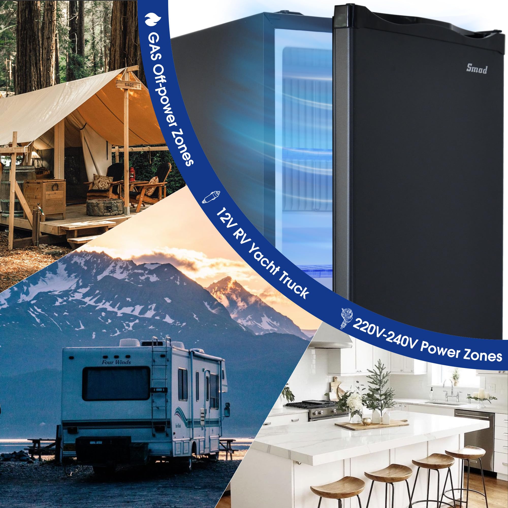 Smad 3 Way Fridge 40L, 12V 240V Gas Fridge for Camping Caravan, Campervan, Van, Motorhome, Garage, Truck, Tent, RV, Mobil-Home, Black, 0dB, LED, 0℃-10℃ — view 3