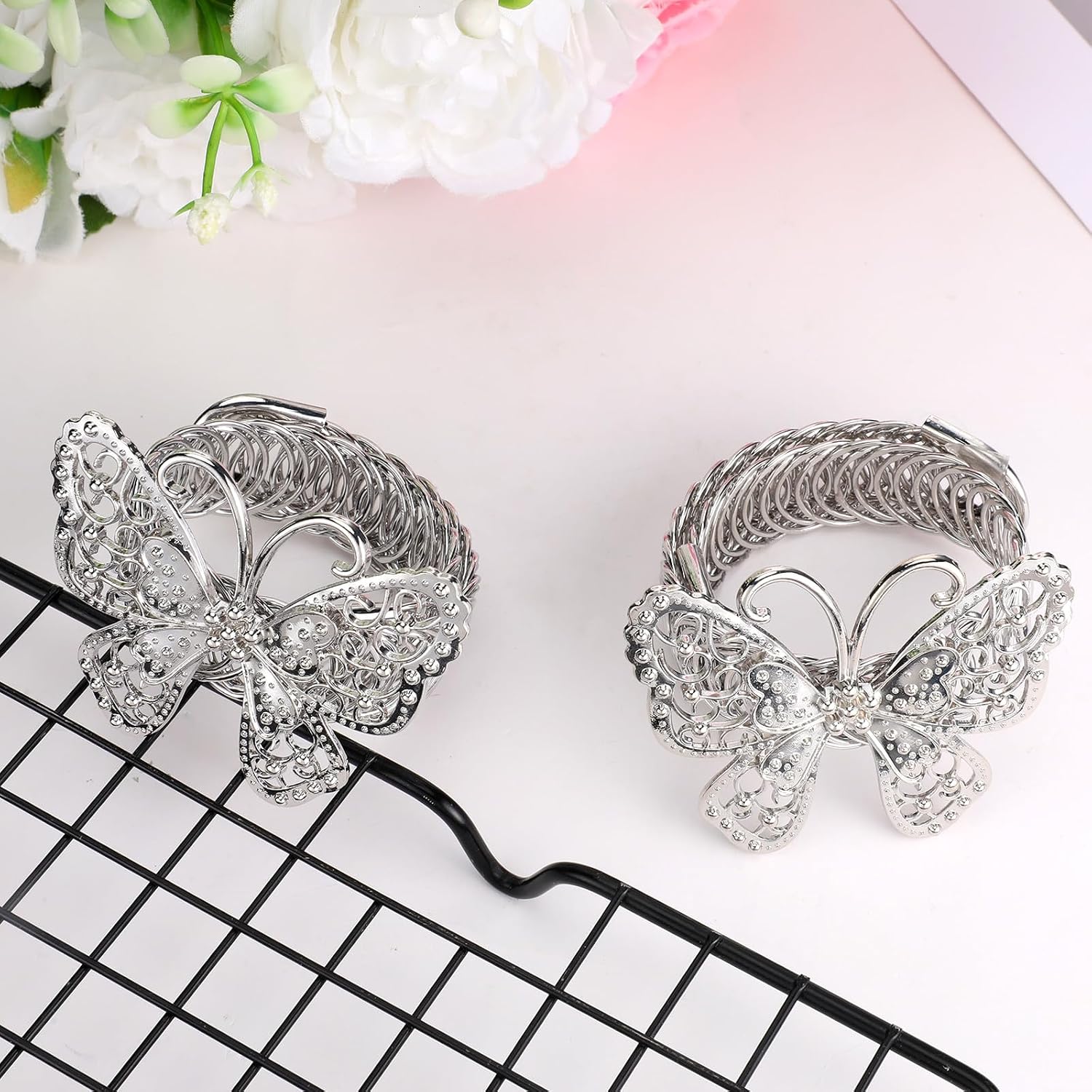 2 Pcs Silver Curtain Tiebacks, No-Drill Butterfly Metal Curtain Holdbacks Curtains Tie Backs Exquisite Luxury Curtains Holders Binding Strap for Home Office Window Decoration, Easy to Use