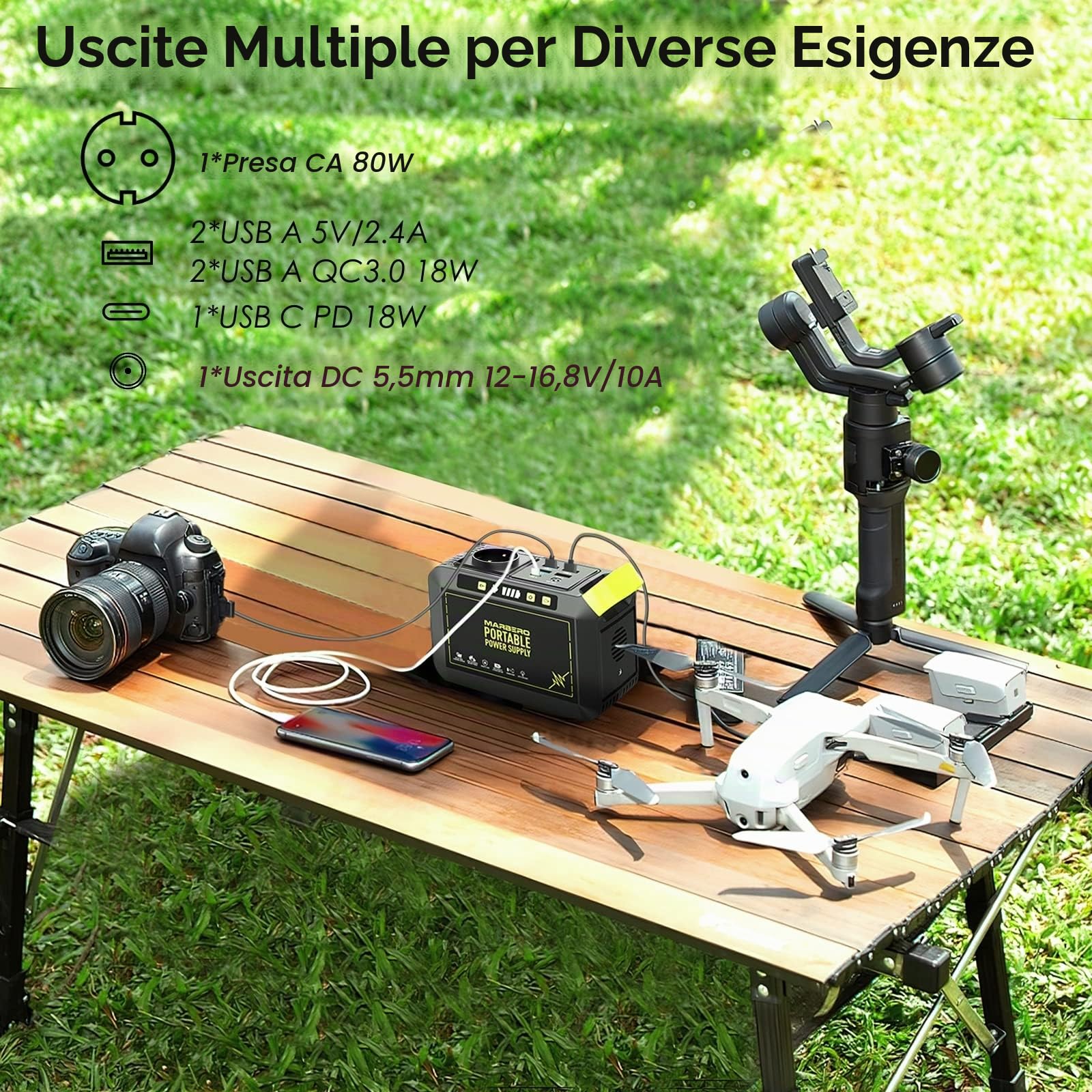 MARBERO 24.000mAh Gruppo Elettrogeno Portatile & Pannello Solare Pieghevole 100W, Generatore Solare con Spina 120W (Picco), USB QC3.0 e DC, Ricarica Rapida, per Emergenza Casa Campeggio Viaggi Outdoor