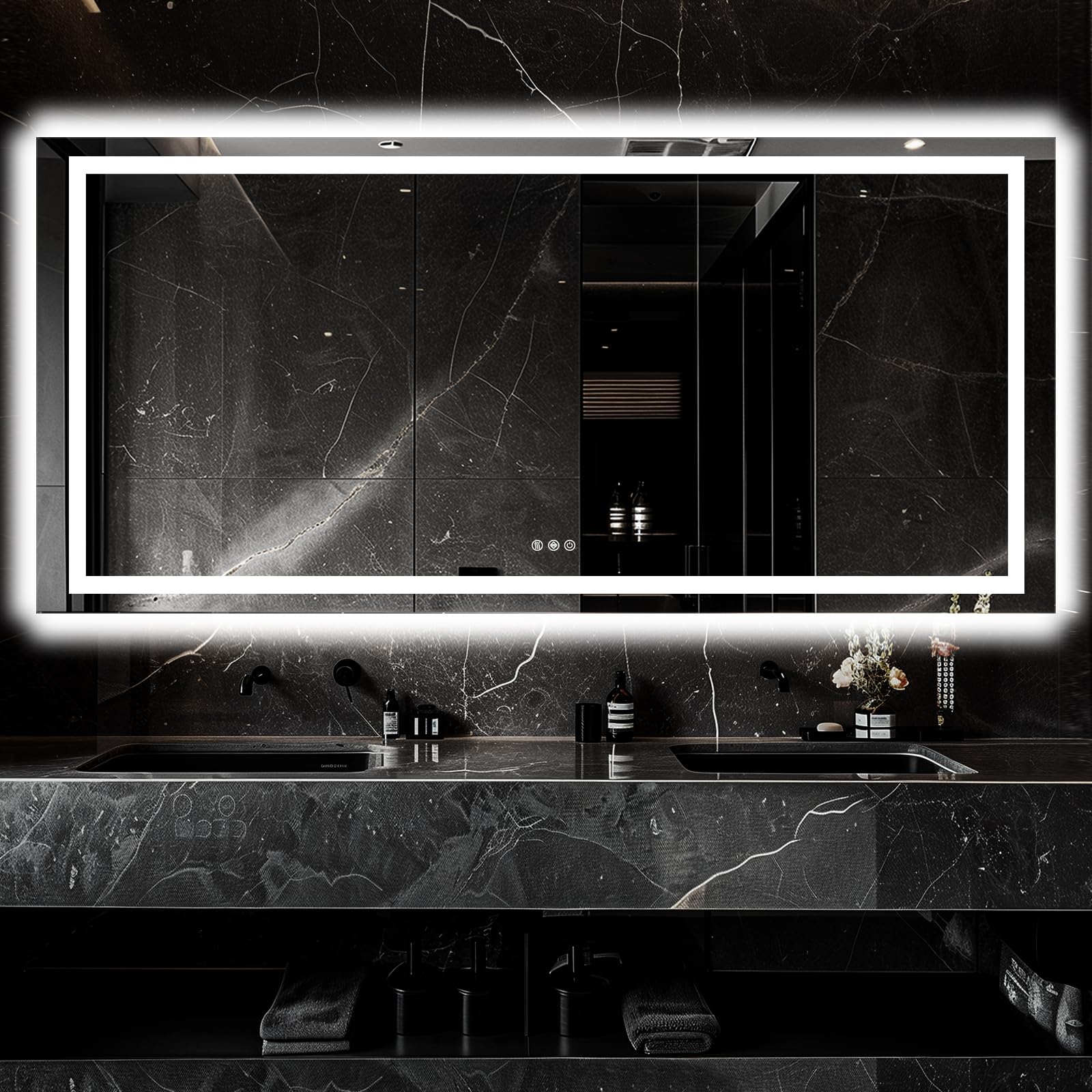 led bathroom mirror, 72"x32" with frontlit and backlit anti-fog mirror with lights led vanity mirror for bathroom 3 colors temperature & dimmable bathroom mirror with hd tempered glass