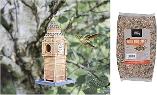 Garden Mile Bird Feeder with 1kg Bag of Bird Feed Seed Hanging Nut Seeds Bird Big Ben Feeder Outdoor Garden Patio Wild Birds Wildlife Food