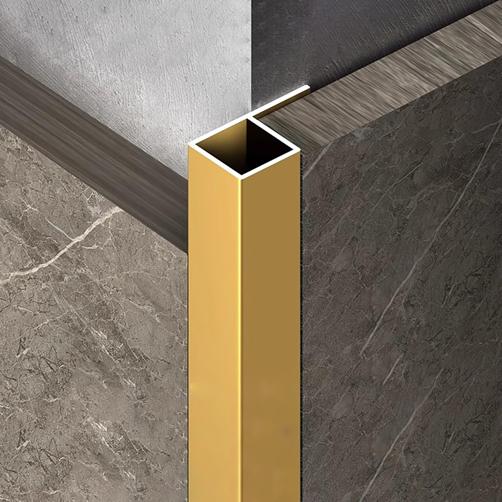 Perfil De Baldosas En Aluminio para Esquinas 125 Cm* 2 Piezas Resistente Protección De Bordes para Paredes Y Suelos Ideal para Baño, Cocina Y Salón(Gold,Width:15mm)