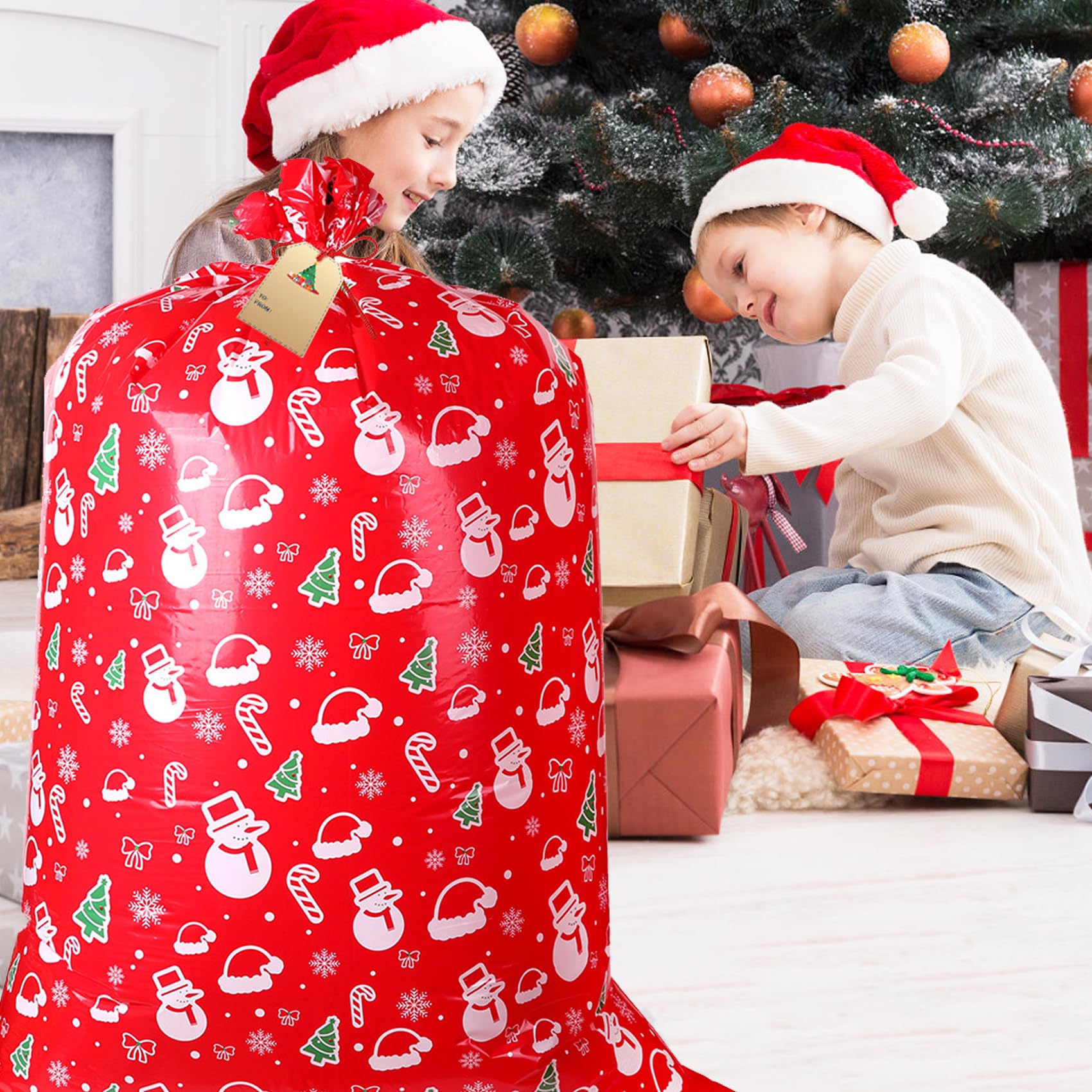 Jumbo Weihnachts-Geschenktüte - 183 X 152 Cm, Extra Groß, Rot, Mit Anhänger & Band, Für Fahrräder, Plüschtiere & Große Geschenke