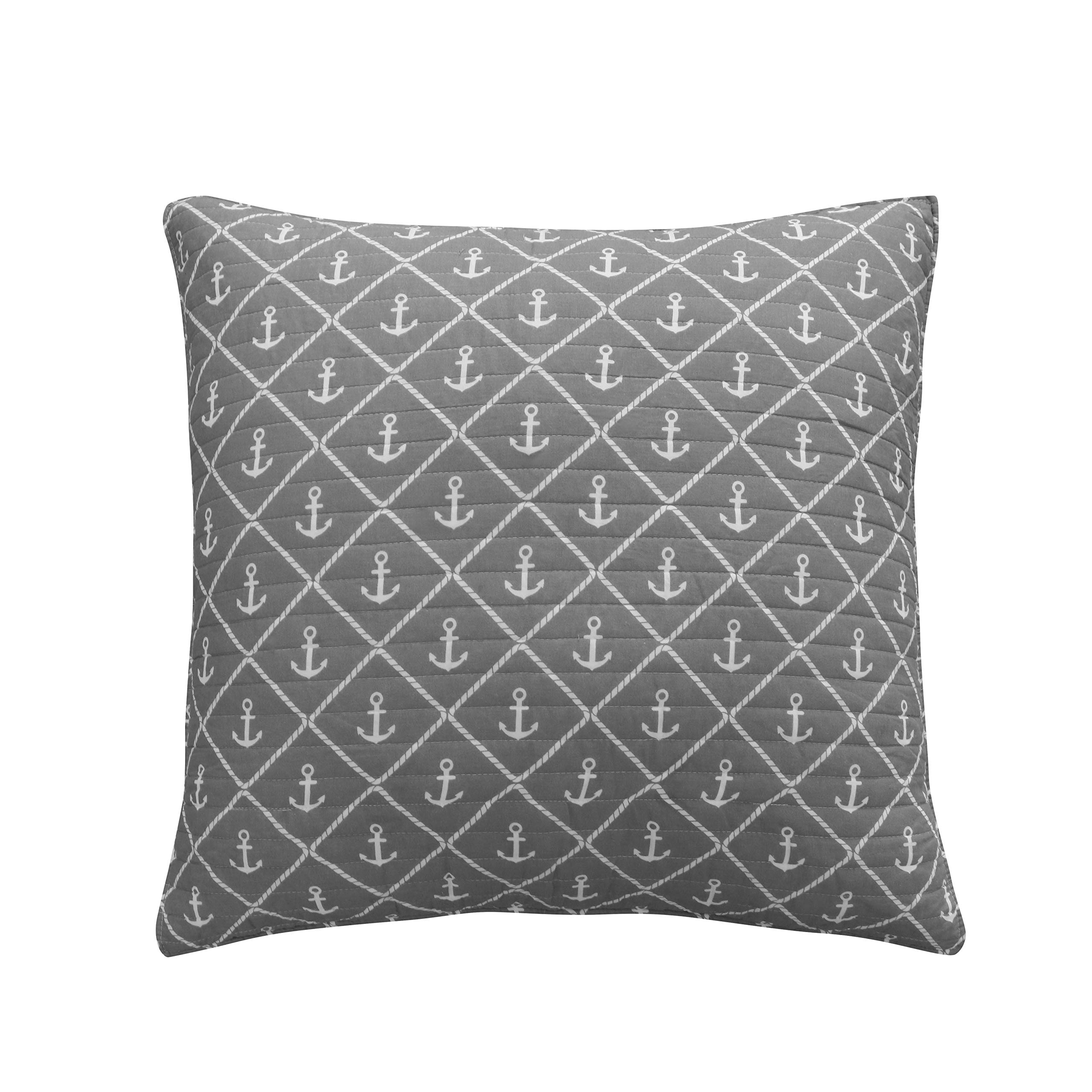 Levtex Home Provincetown Provincetown Quilted Euro Sham (26x26in.), No Insert - Grey and White - 100% Cotton