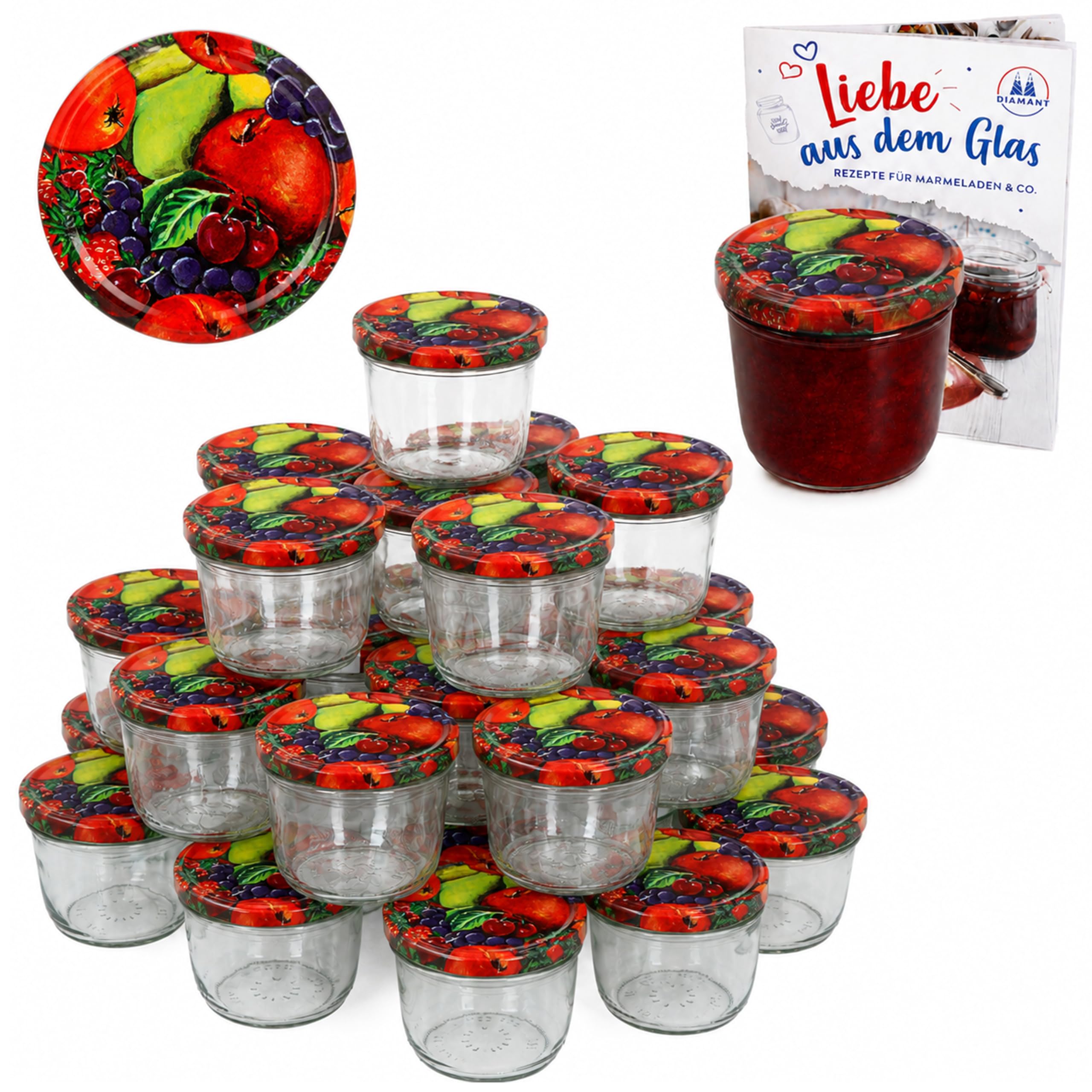 MamboCat 100er 230 ml Sturzglas-Set | Einmachgläser + Twist-Off-Deckel Obst + GRATIS Rezeptheft | einkochen & konservieren | backofengeeignet