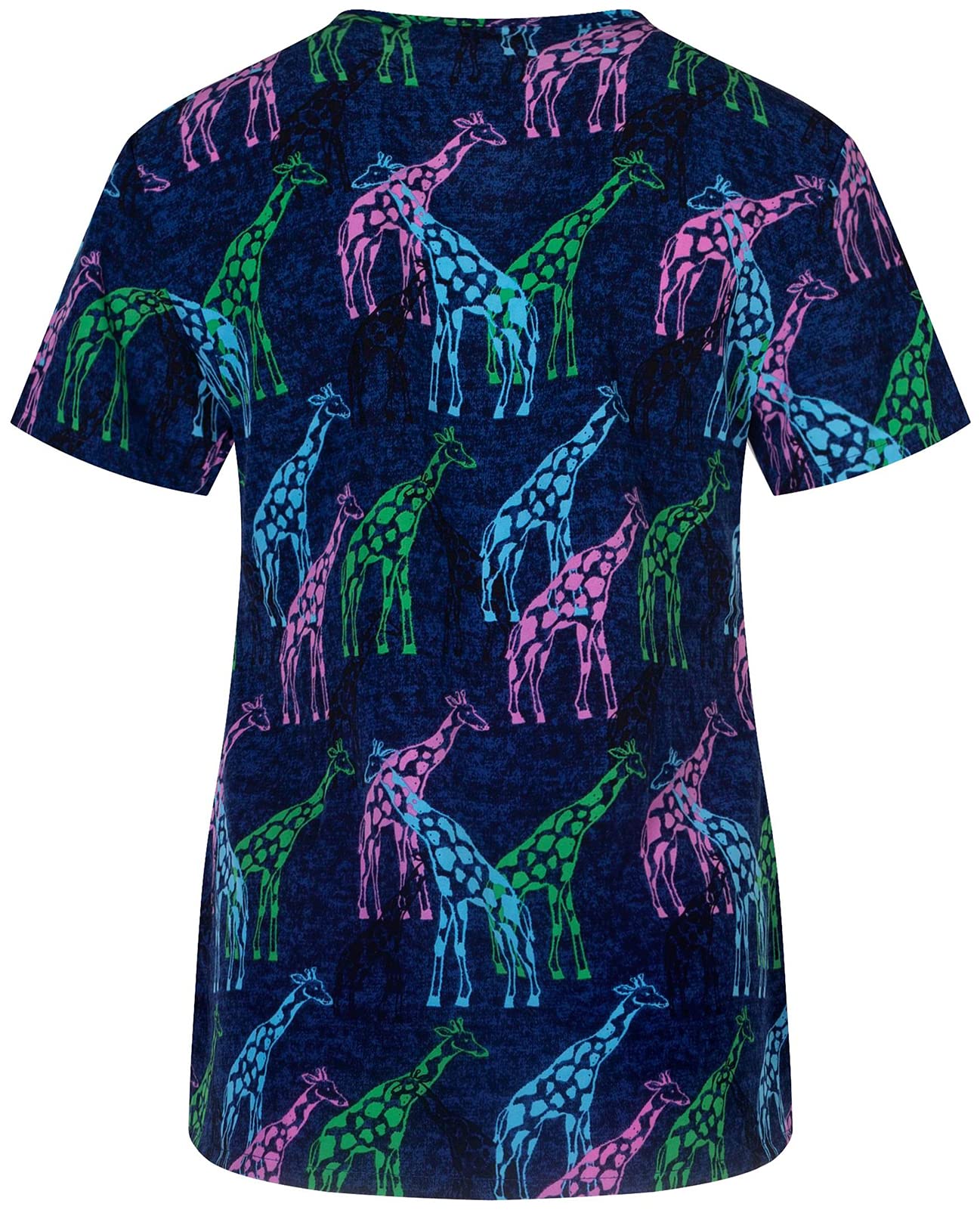 Minty Mint Women's Comfortable Easy Fit Lightweight Durable Stretch Printed V-Neck Medical Scrub Top Navy L