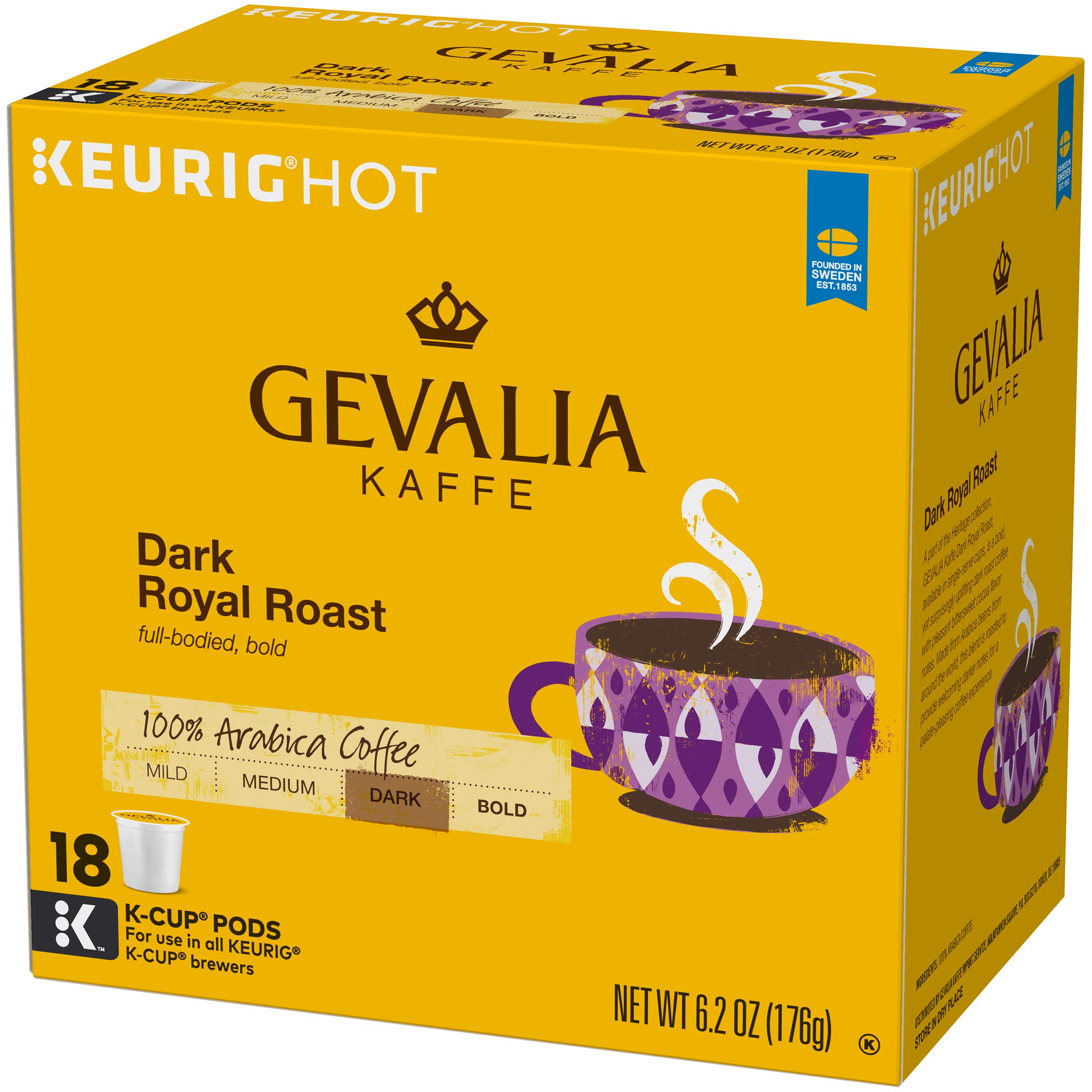 Amazon.com: Gevalia Dark Royal Roast K-Cup Coffee Pods (18 Pods