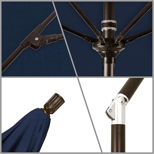 Miniatura 3 de California Umbrella paraguas de tela Olefin de 9 pies de fibra de vidrio de elevación basculante mercado de aluminio, paraguas con poste de bronce,