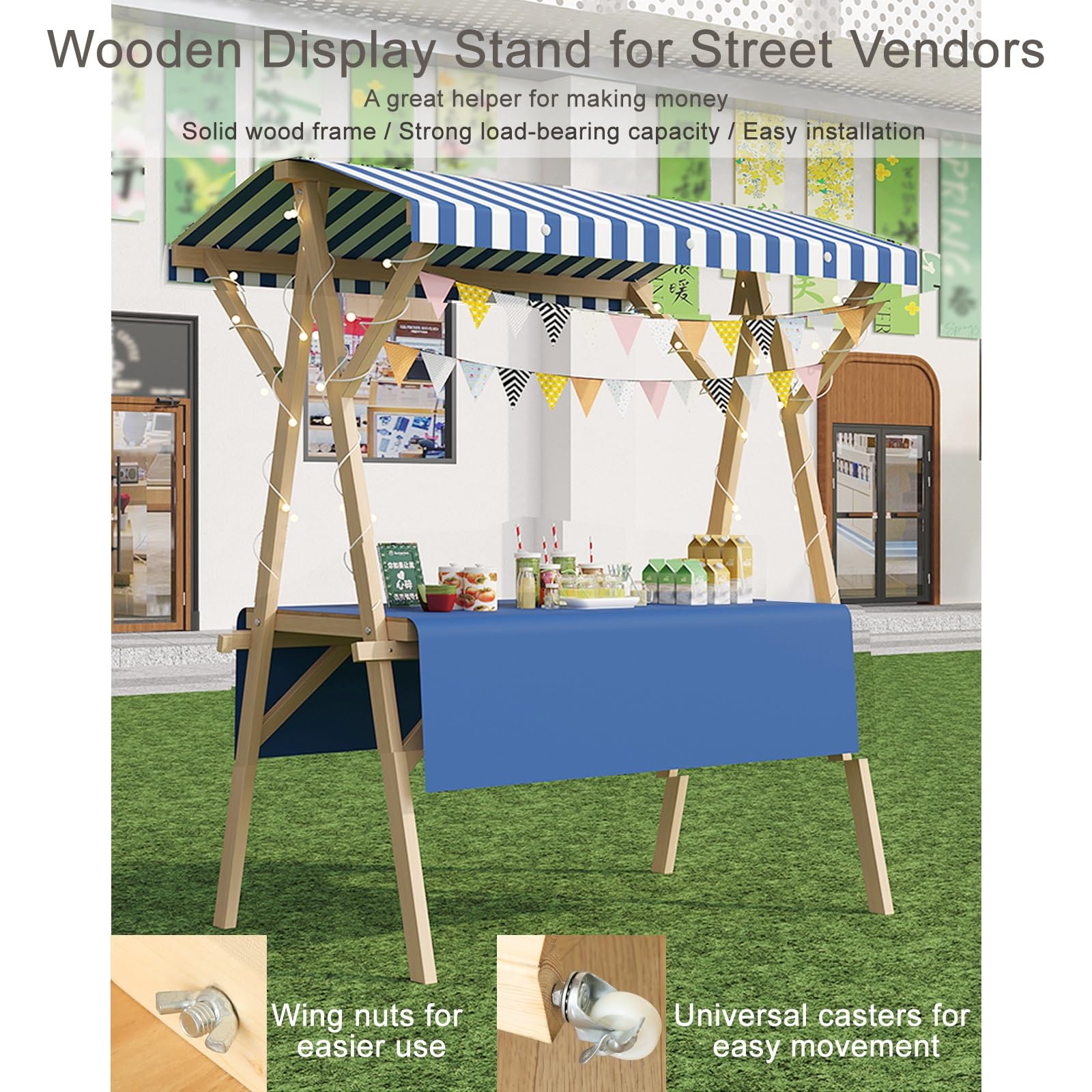 Faltbarer Verkaufsständer Kiosk Display Trolley mit Baldachin Kommerziell Business Mobile Marktstand Wagen Verkäufer Leicht auf Rädern 150cm