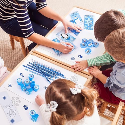 Miniatura 7 de Fovths Juego de papelería escolar de copo de nieve de invierno de 169 piezas, incluye lápices de copos de nieve con pulseras de borrador, cuadernos,