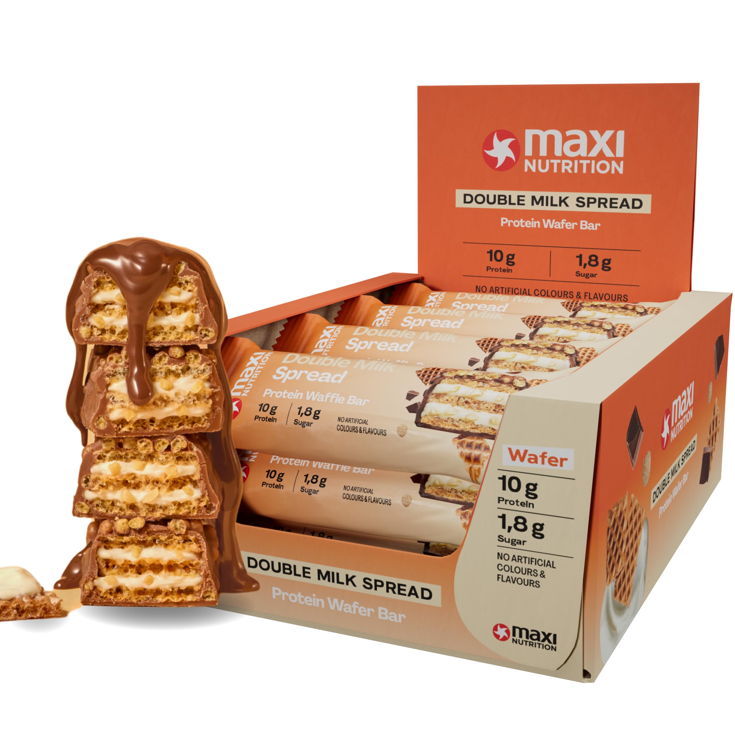 MaxiNutrition Double Milky spread filling Protein Waffle Bar, 191 kcal, 10g protein