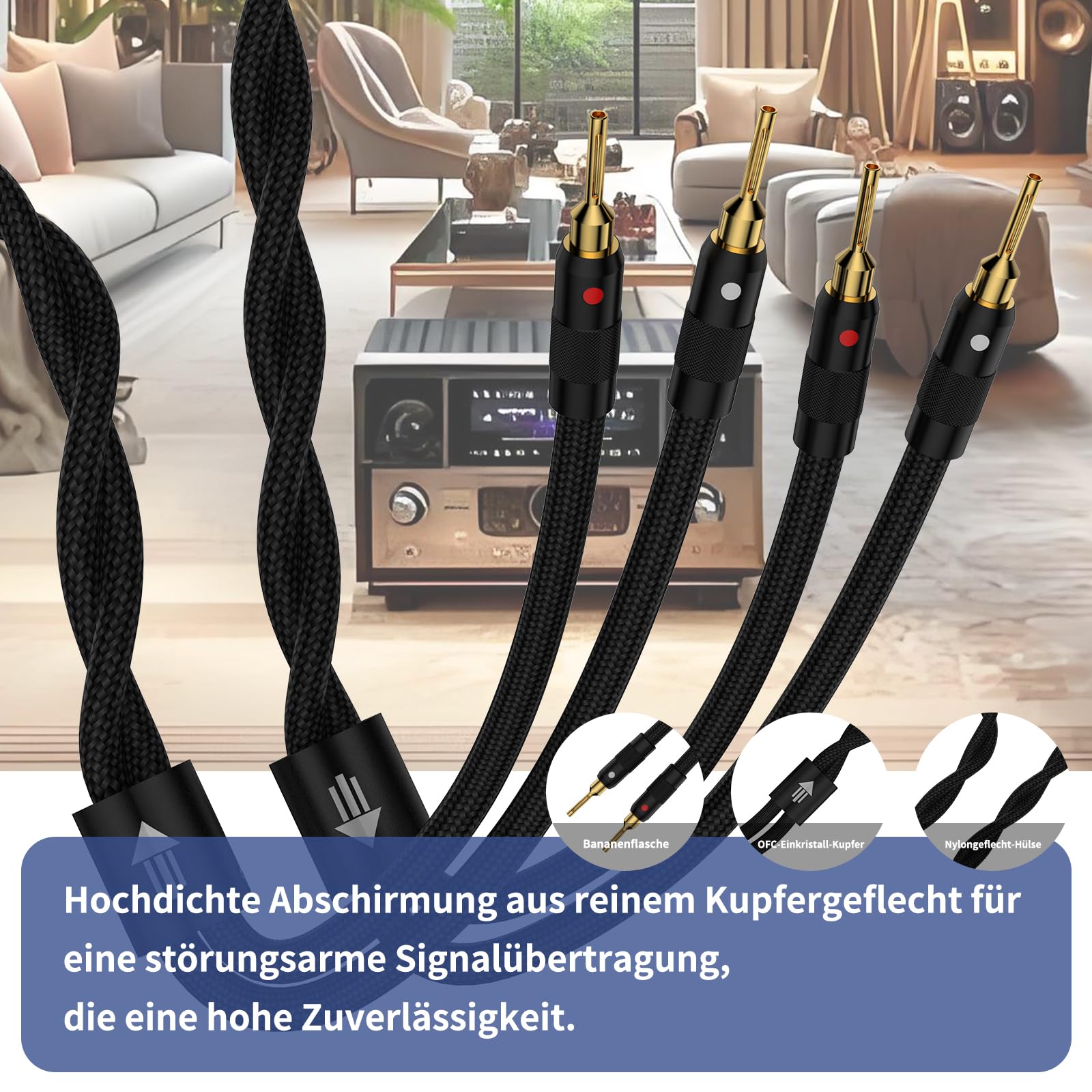 Cavo altoparlante High End SP01, 2,5 M/8,2 FT, placcato oro per amplificatore HiFi, ricevitore AV, altoparlante CD/DVD Decorder