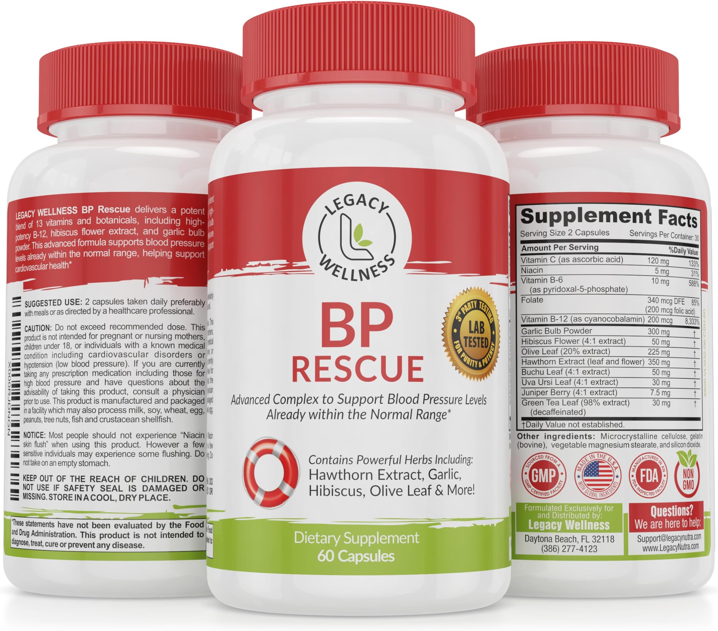 Blood Pressure Support Supplement For High & Hypertension - Natural Lower Pills With Hawthorn Garlic Safe Vitamins Herbs Cardiovascular Heart Health 60 Caps