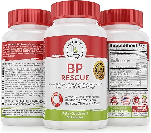BP Rescue Suplemento de apoyo para la presión arterial, vitaminas y hierbas para ayudar a la circulación y el flujo sanguíneo, suplementos naturales