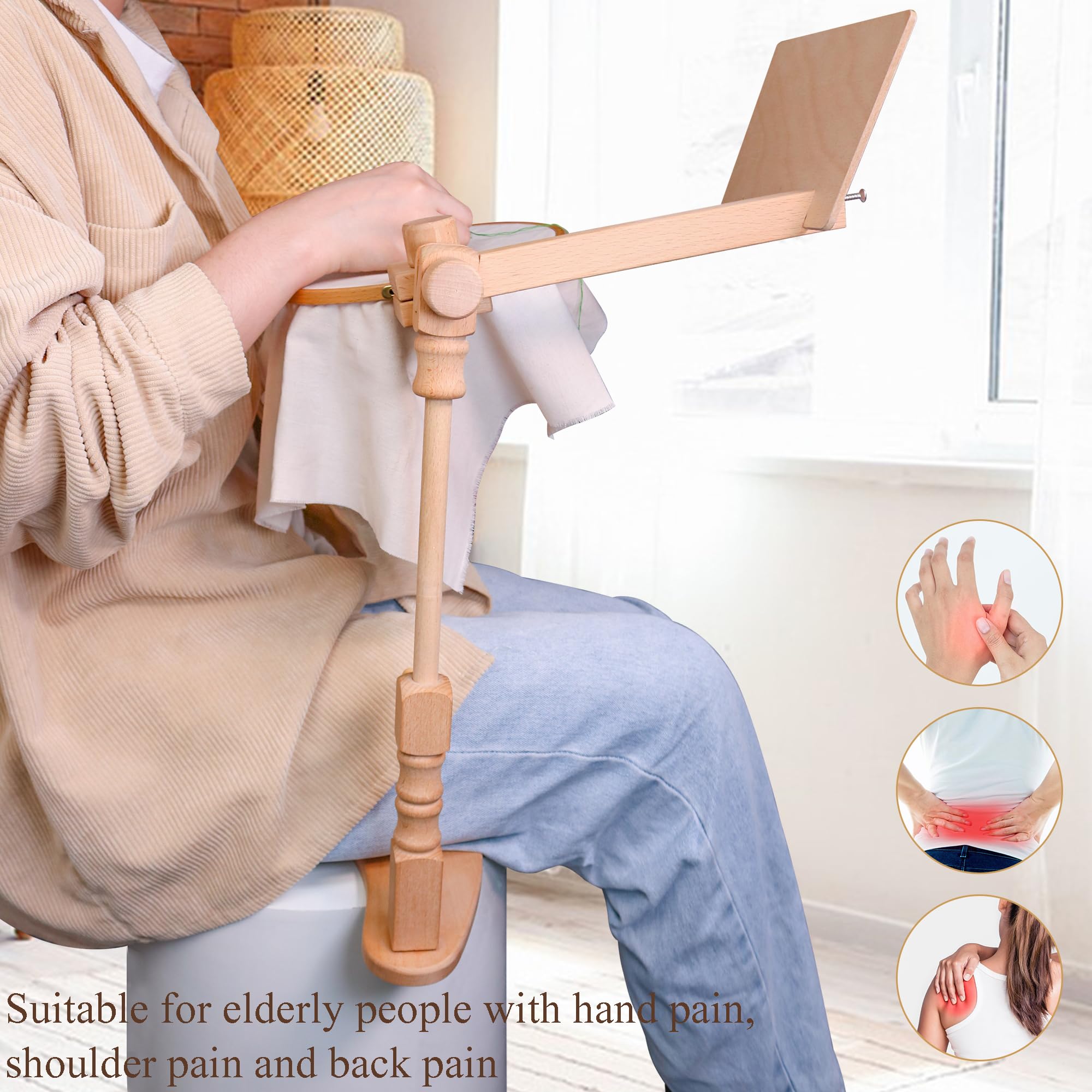 Soporte de bastidor de bordado, soporte giratorio de madera, marco de punto de cruz, marco de madera para manualidades, soporte de bastidor de bordado manos libres para manualidades