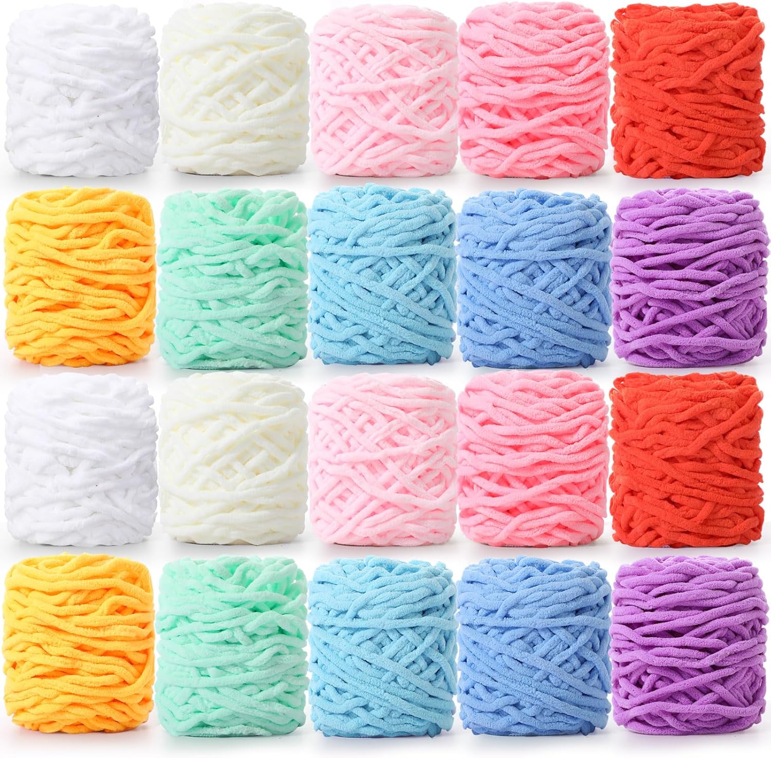 Timgle 20 Skeins 7 mm Chenille Yarn Bulky 1094 Yards Soft Blanket Velvet Thick Yarn for Knitting Weaving DIY Craft Sweater Scarf Gloves Shawl, 55 Yards Each, 10 Colors(Candy Colors)