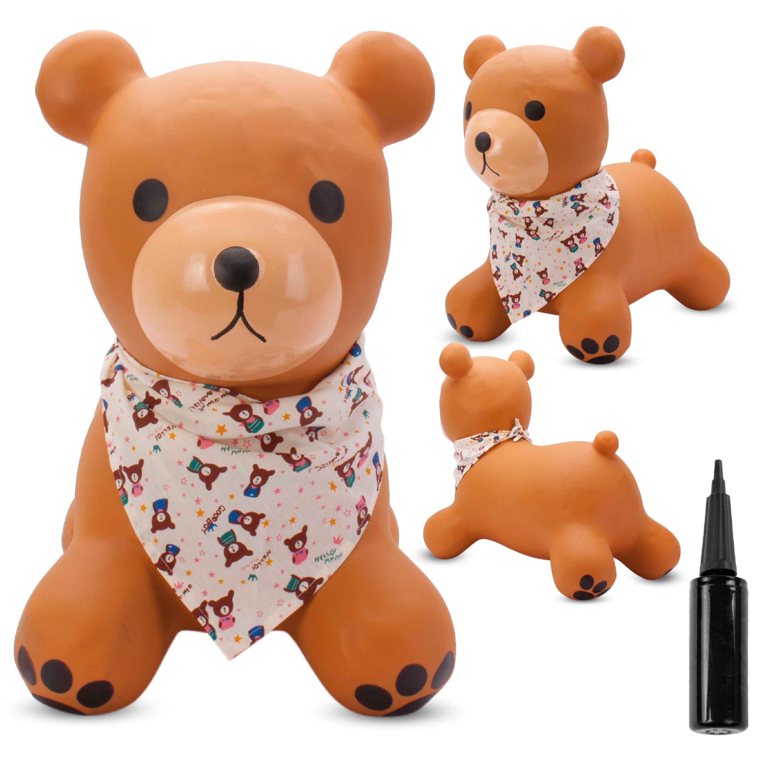 SUN BABY Saltador Hinchable para Niños hasta 45 Kg sin BPA, de 1 año, Pelotas saltarinas para niños (Oso marrón con pañuelo)