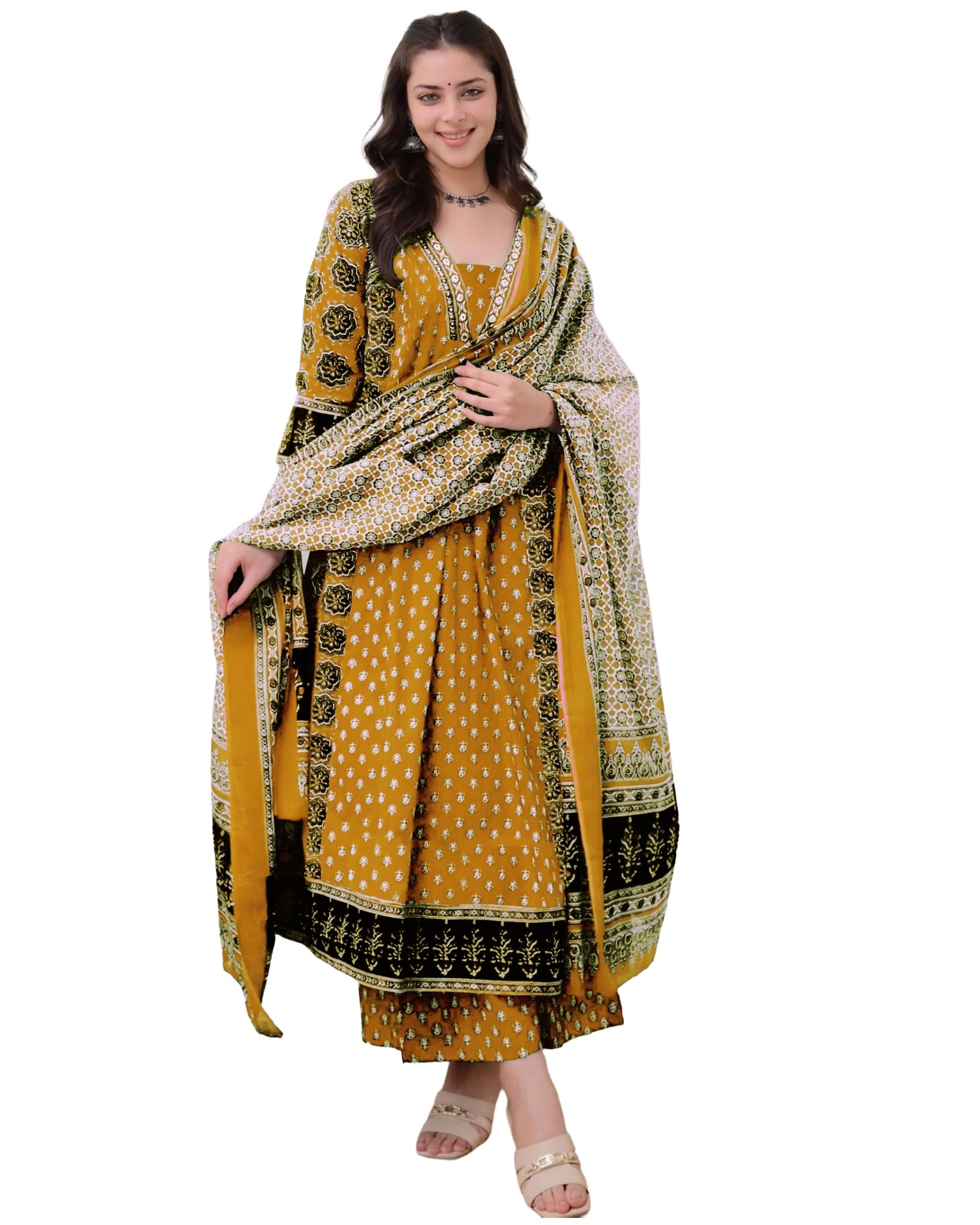 gosriki Women's Anarkali Kurta Set with Dupatta Pure Cotton Suits for Women with Dupatta | Suit Set for Women Cotton | Ajrakh Print 3 Pcs Ethnic Wear-picture-54