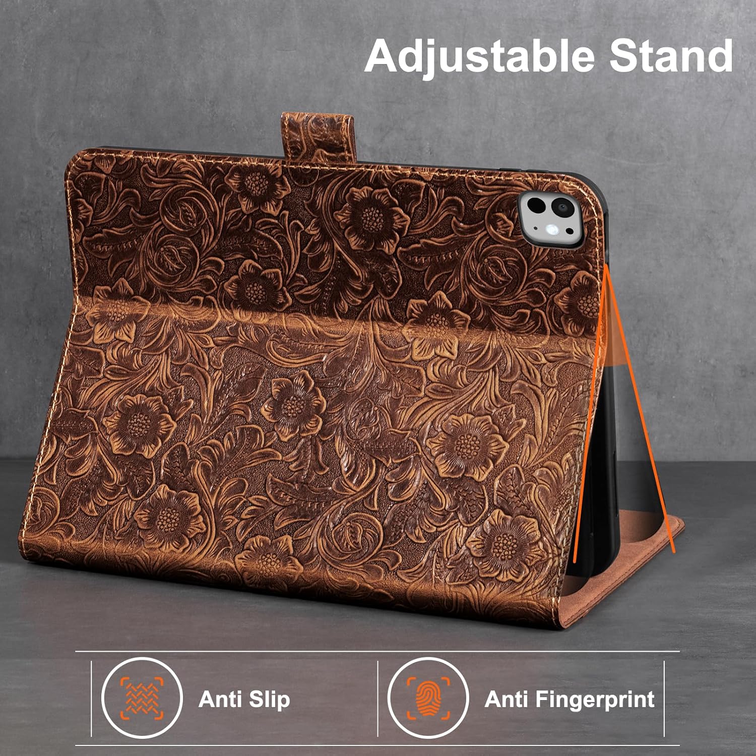 Gexmil Genuine Leather Case for iPad Pro 13 Inch (M5/M4) 2025/2024 with Magnetic Closure,Adjustable Stand,Protective Shockproof Premium Leather Smart Folio Cover Auto Sleep/Wake,Floral Brown