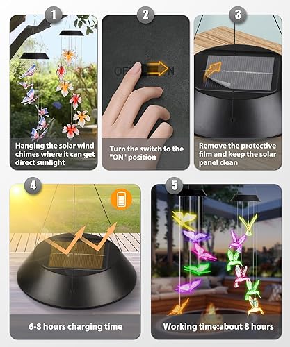 Miniatura 5 de DOUBLEZHE Campanillas de viento solares de mariposa para exteriores, día de San Valentín y regalos de cumpleaños para ella, mamá, abuela, novia,