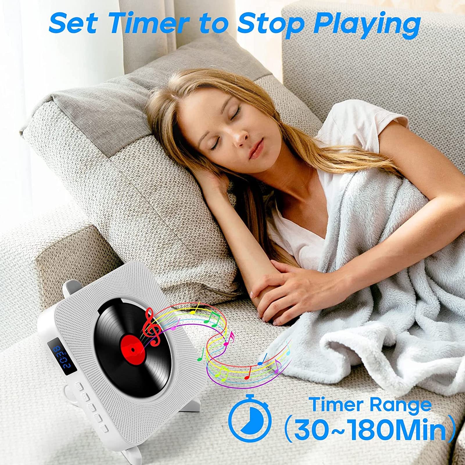 Lettore CD da Parete, Lettore CD Musicale FM 6 in 1 con Telecomando 100‑240 V, per Amanti della Musica, Amanti dello Yoga e Ragazze Che Ballano
