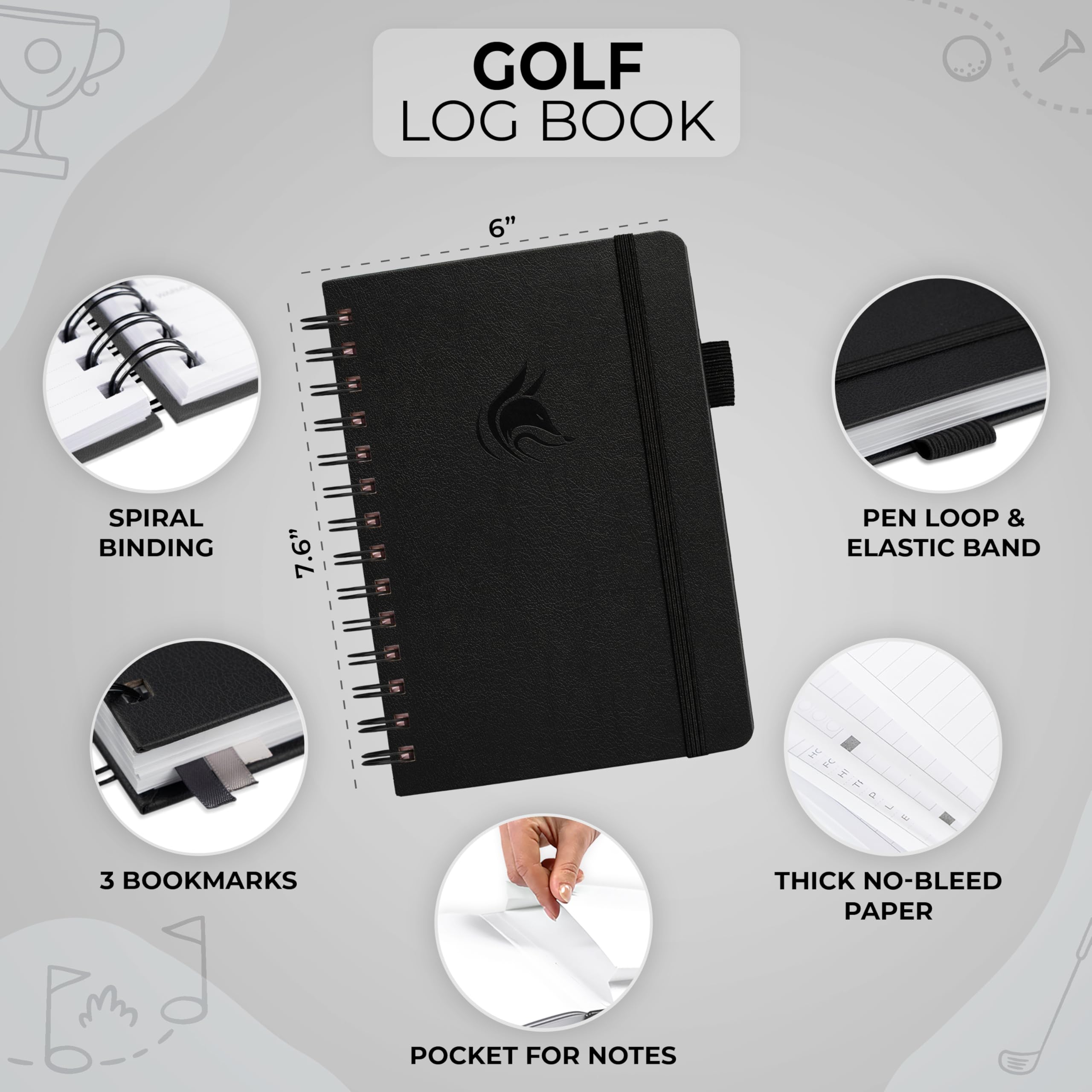 CF Carnet de bord de golf (noir, compact (13,5 x 19,6 cm)
