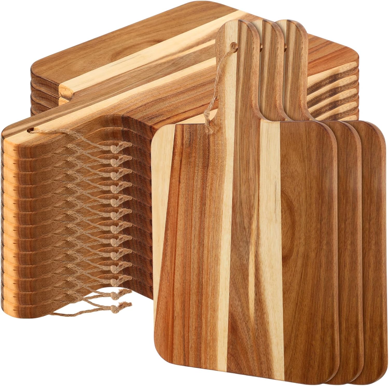 Geetery 16 Pcs Acacia Wood Cutting Board Bulk Kitchen Wooden Chopping Boards with Handle Serving Tray Charcuterie for Pizza, Bread, Cheese, Fruit, Vegetables Housewarming Gift (16 x 10 Inch)