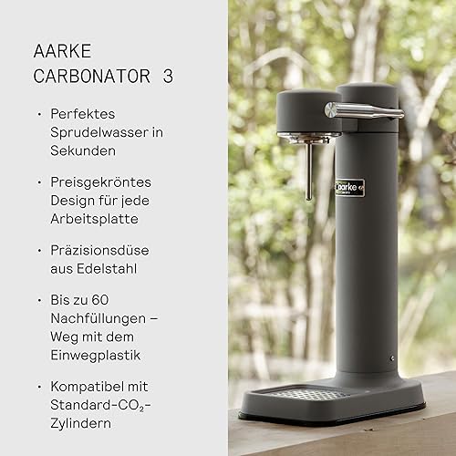 Miniatura 6 de Aarke Carbonator lll, Máquina de agua con gas y carbonatación, acero inoxidable con botella reutilizable PET sin BPA, volumen 1L34 fl oz (gris mate)