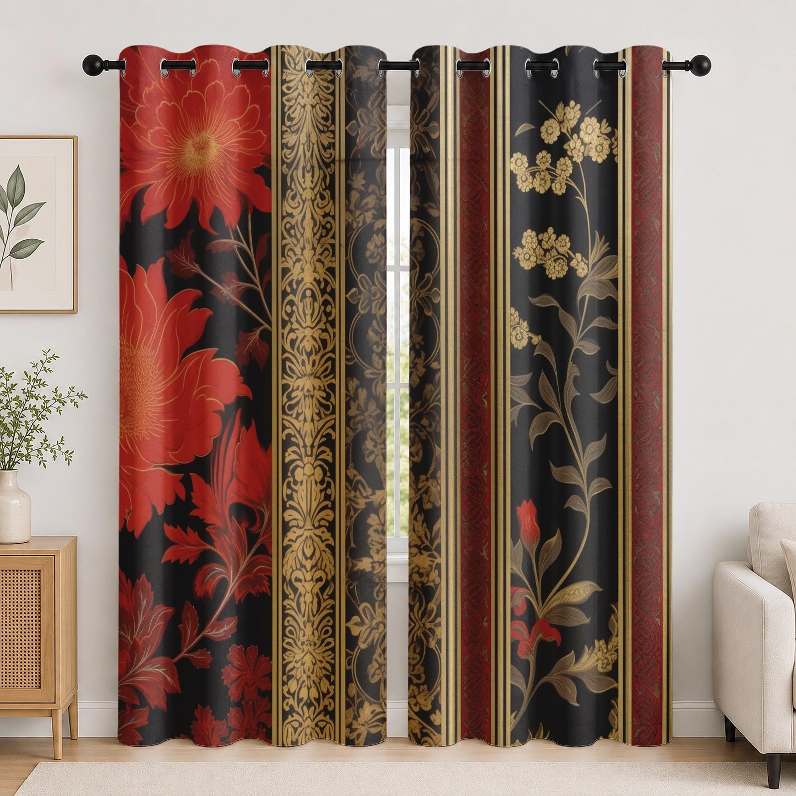 Rideaux anti UV et thermique rouge 75x166 cm occultant à oeillets pour salon