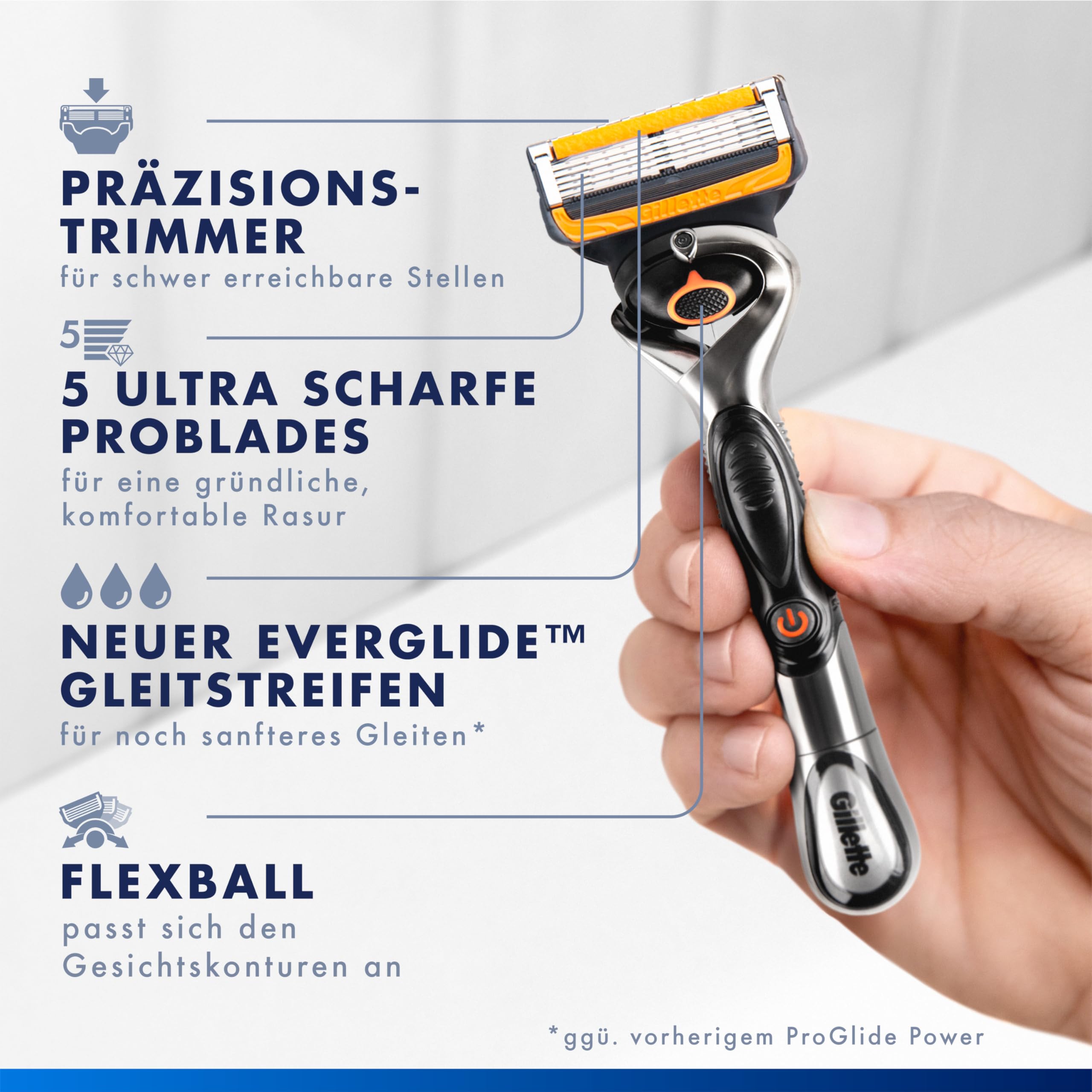 Gillette Proglide Power Rasierklingen, 12 Original Ersatzklingen, Schwarz | Nassrasierer, 2X Gleitstreifen vor Und Nach Den Klingen für Unglaubliche Gründlichkeit Und Komfort