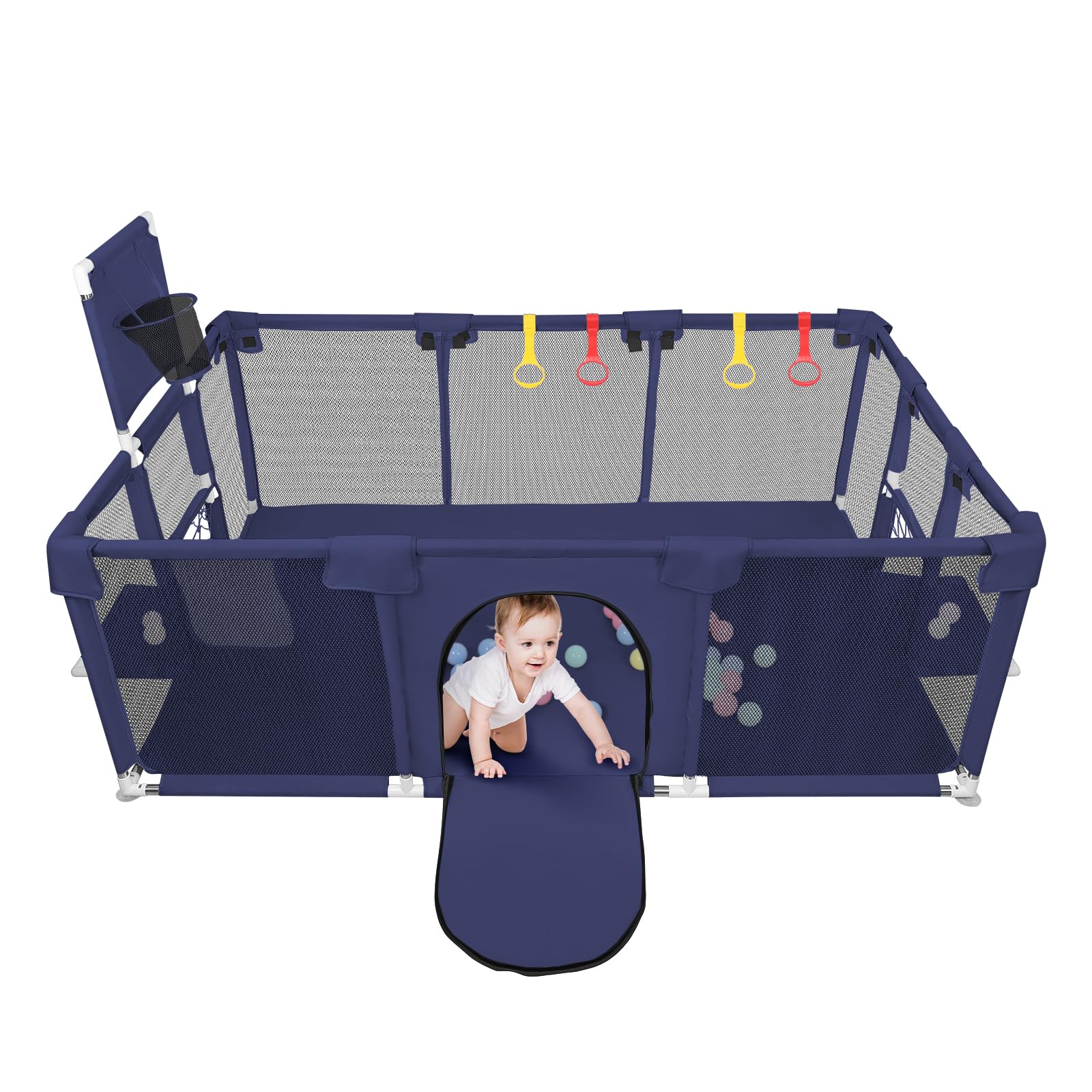 Parc Bébé, 180x120 cm Parc Enfant en tissu oxford, Playpen Baby avec Maille Respirante, Centre d'activités pour Enfants (180 x 120 cm / 50 petites boules + 4 anneaux de traction)