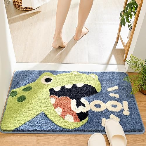Miniatura 3 de Molesun Alfombra de baño de dinosaurio de 16 x 24 pulgadas, antideslizante, alfombra de ducha suave, microfibra de felpa, absorbente de agua,