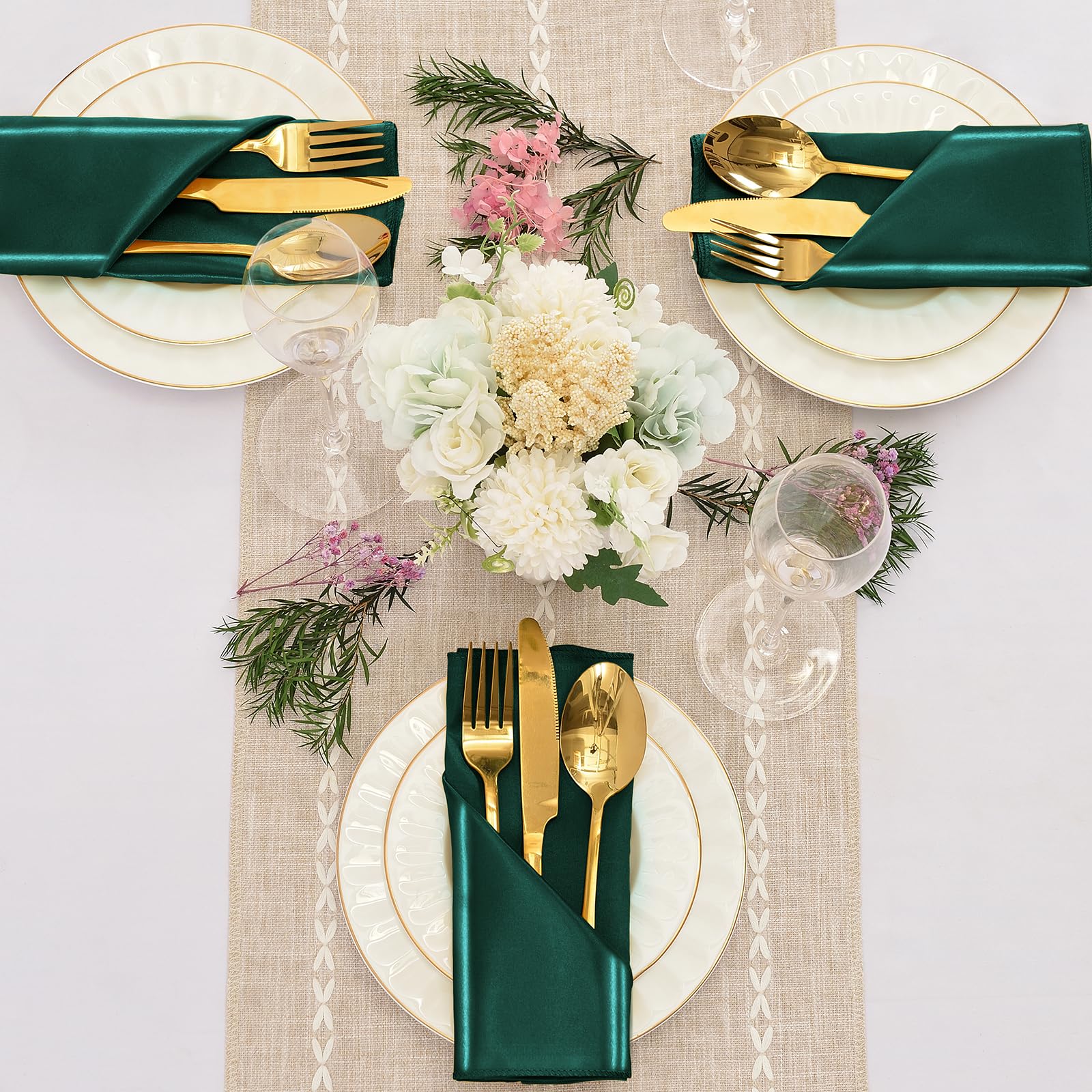 Tatuo 50 Pack Sage Green Satin Napkins - 17x17 Inch Reusable Cloth Dinner Napkins, Washable, For Weddings & Parties
