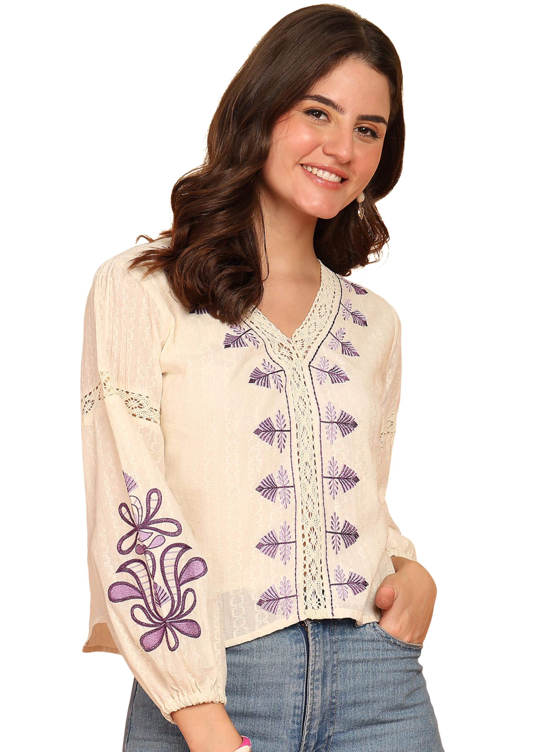 vbuyz Women's Embroidery Flare Cotton Regular Fit Casual Top-picture-42