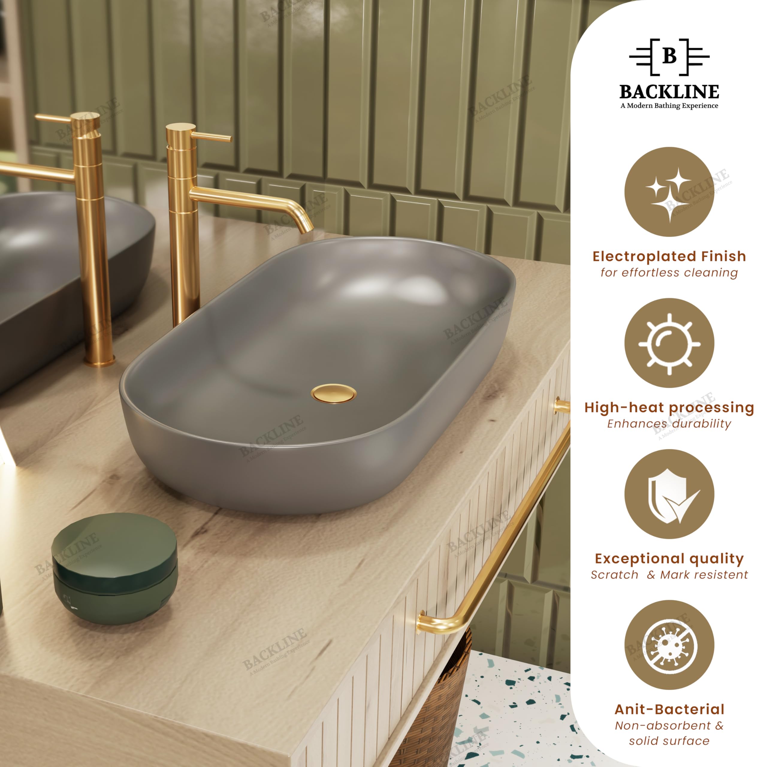 B Backline Ceramic 31.5 Inch Big Basin | Table Top Wash Basin | Counter Top Wash Basin For Bathroom & Living Room 31.5 X 16 X 5 Inches (Grey Matt) 1
