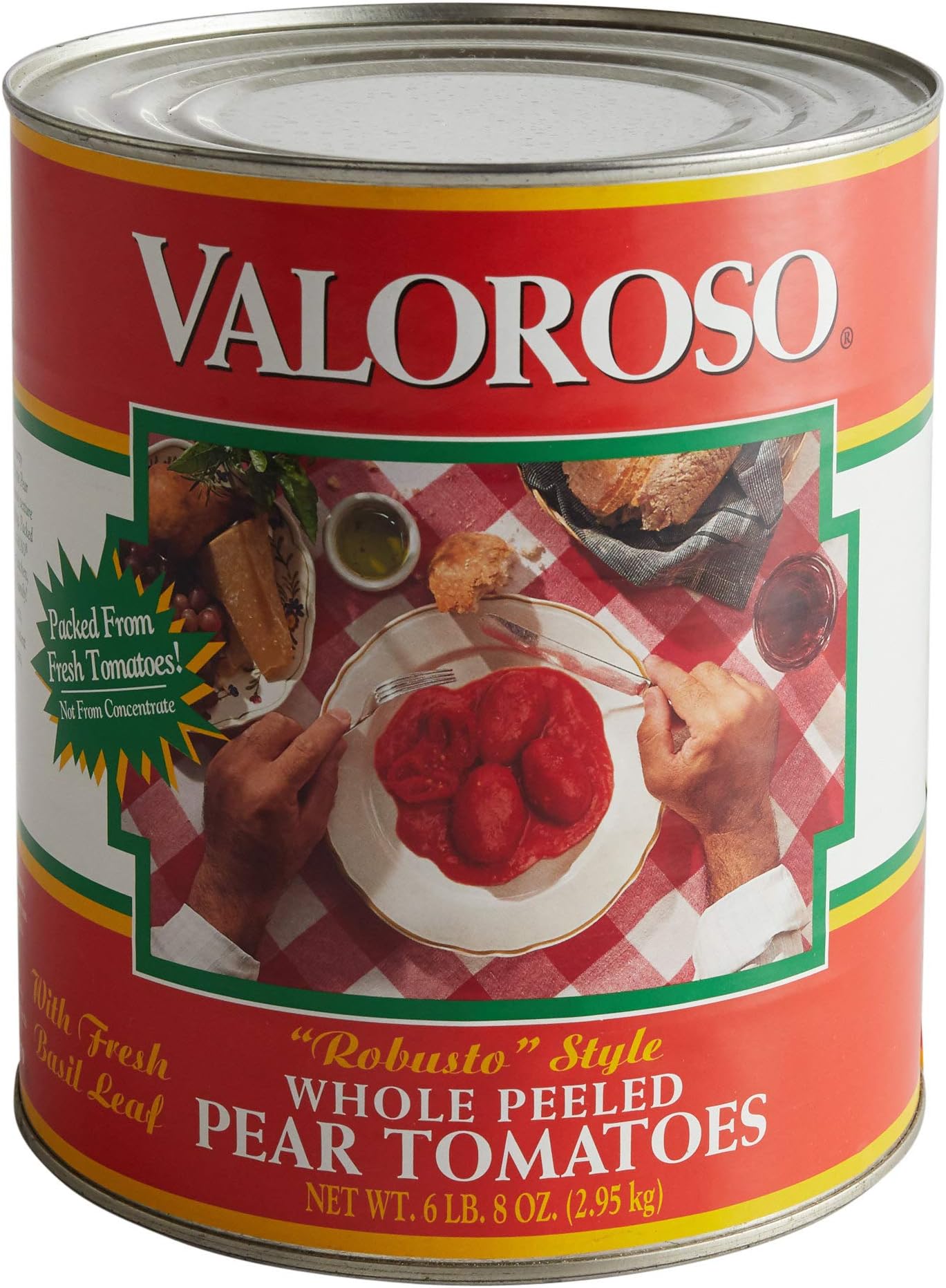 Valoroso Robusto Style Whole Peeled Pear Tomatoes with Basil Leaf No. 10 Can - 6 LB 8 OZ - (Case of 6)