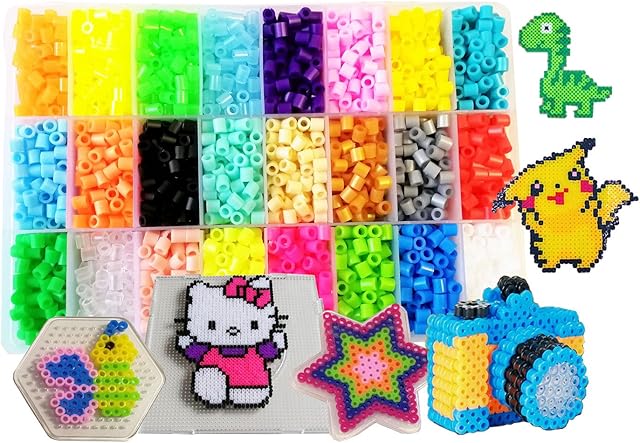 Vytung Fuse Beads Kit-4500pcs 5mm 24Colors(4 Glow in Dark) Pegboards 75 patterns(15 full size) Ironing Papers Tweezers Storage Case Hama Beads Compatible Kit