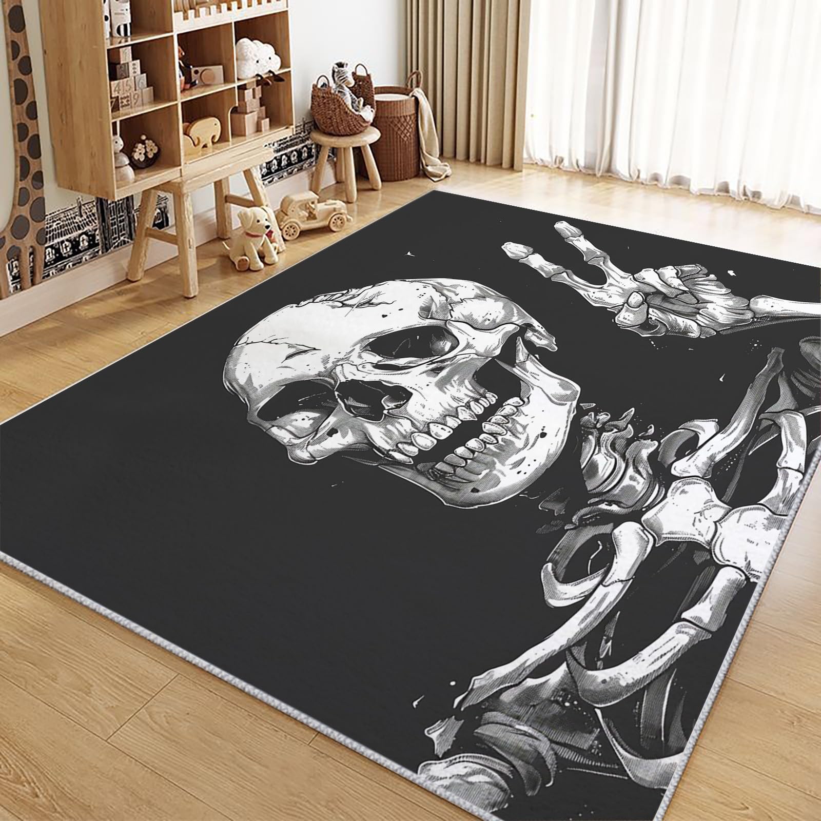 Generico Halloween Resti Di Teschi A Tema Area Tappeti per Soggiorno, Tappeto Morbido Sala da pranzo Camera da letto Home Decor Tappeto Teschio Carino, Tappeto Antiscivolo e Lavabile 80x150cm