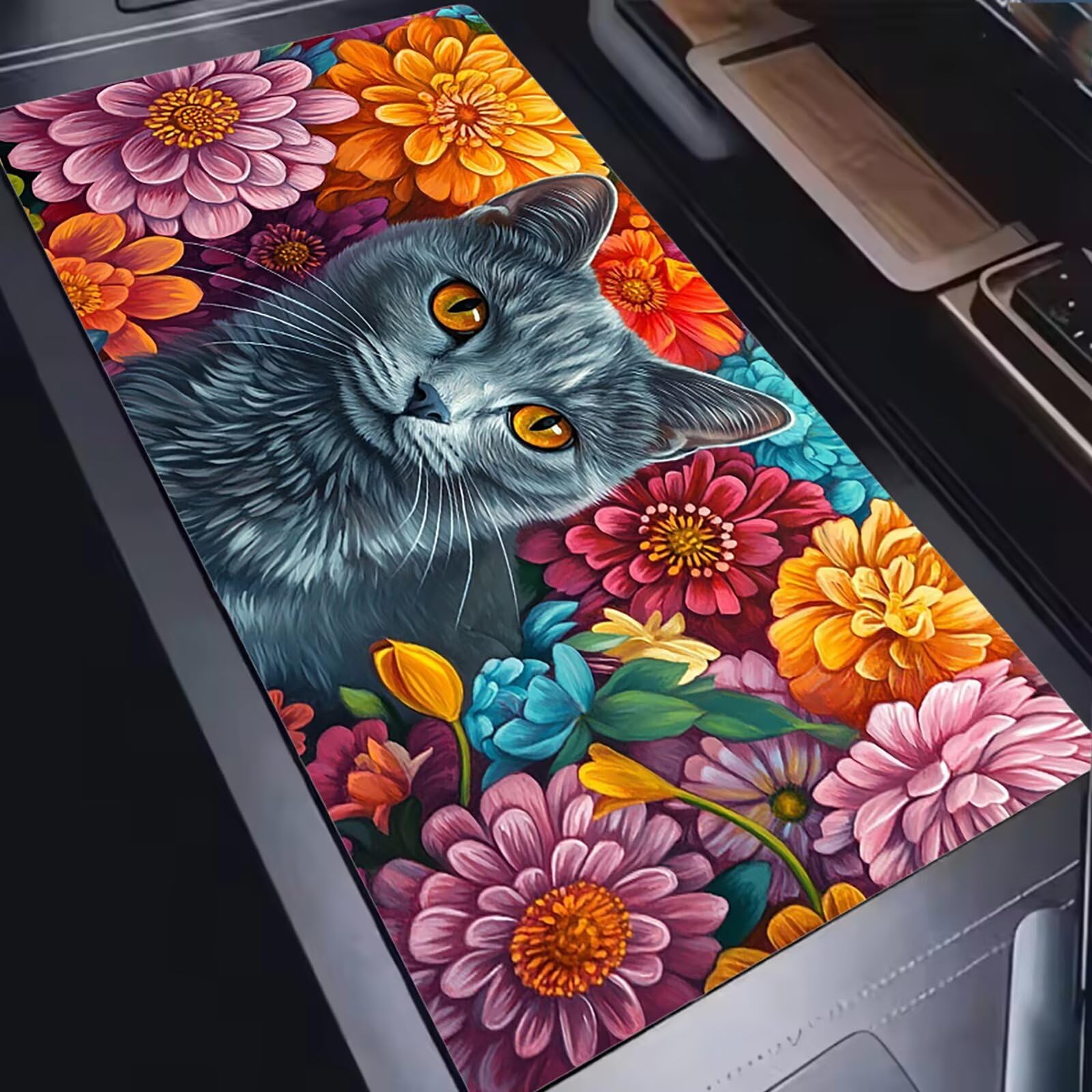 Tapis de Souris 1200x600mm Tapis Souris Gamer, Mousepad de Bureau Ultra Mince Base en Caoutchouc Antidérapante Lavable Vitesse et précision Améliorées pour PC, Ordinateur, Travail-Fleurs Chat C0P-807