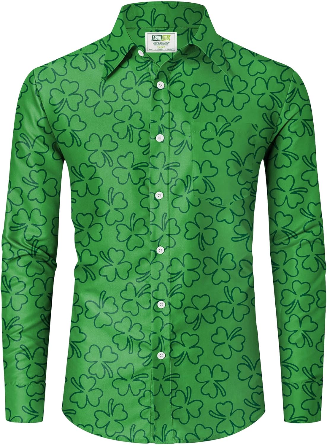 Arvilhill Mens St. Patricks Day Shirt Gilding Embroidered Print Clover Button Down Dress Irish Top (S-3XL)