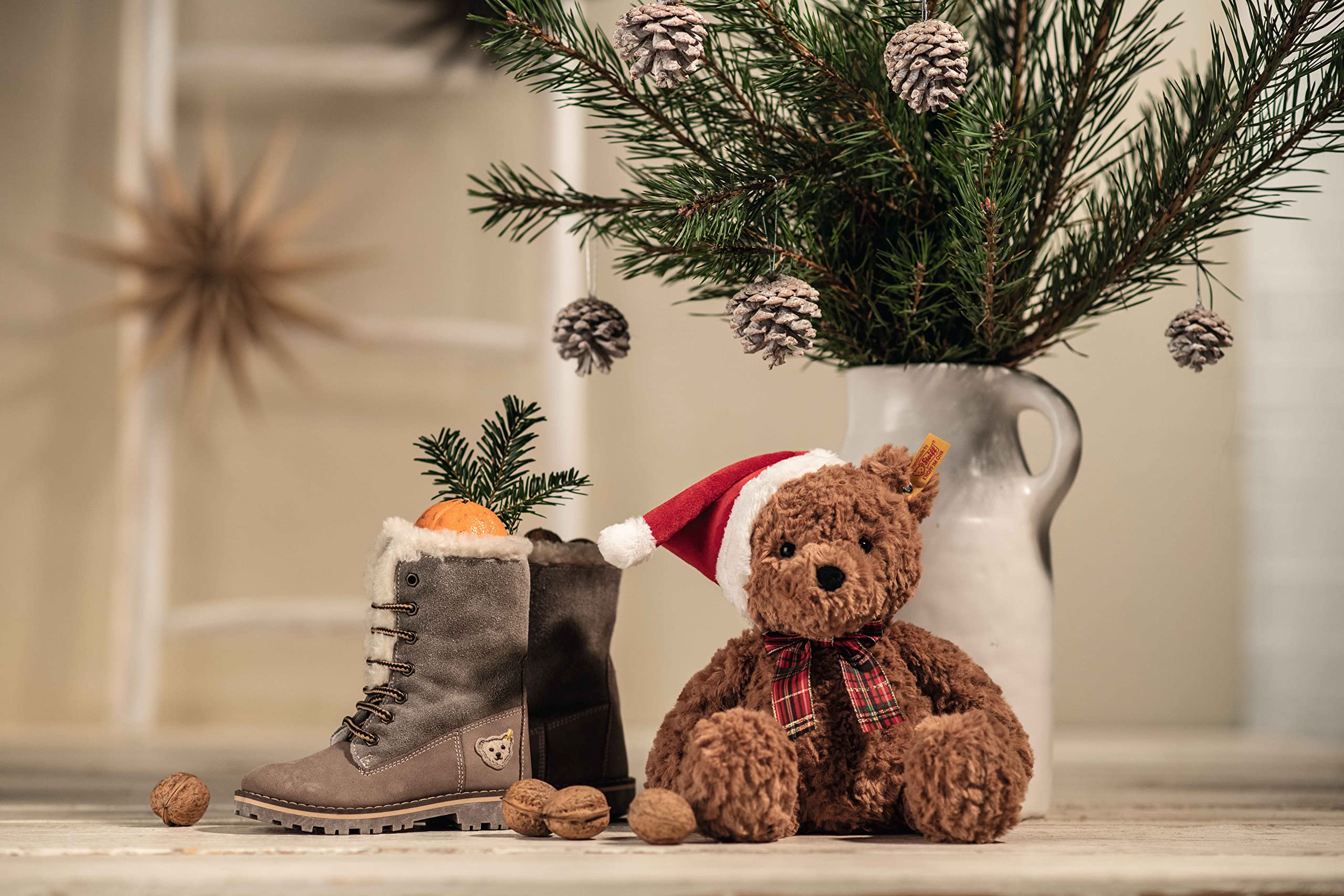 Steiff Orsetto Jimmy Christmas, Tenero Peluche con Occhi di Plastica, Bambini, Ragazzi e Ragazze, Friends, 30 cm, Marrone, 113239