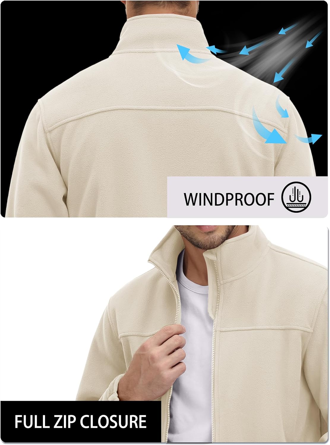 TACVASEN Men's Polar Fleece Jackets Lightweight Soft Winter Thermal Coats Outdoor Windproof Zip Up Jacket with Pockets - Image 2