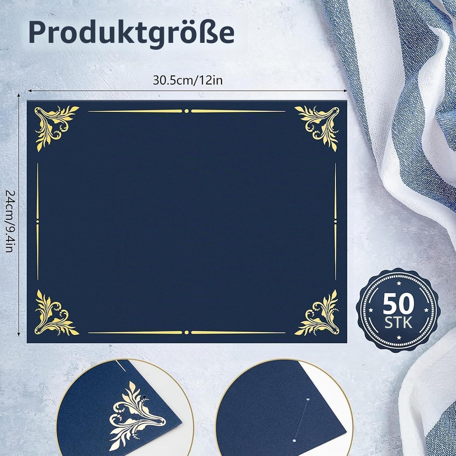 50 Stück Pappe Urkundenmappe für Diplom, 28 x 22 cm Marineblau Zertifikathalter Zeugnismappe Mappe Deko, Zertifikat Halter mit Goldfolien Rand für Auszeichnungen Abschlussfeier Dokumente Abschluss