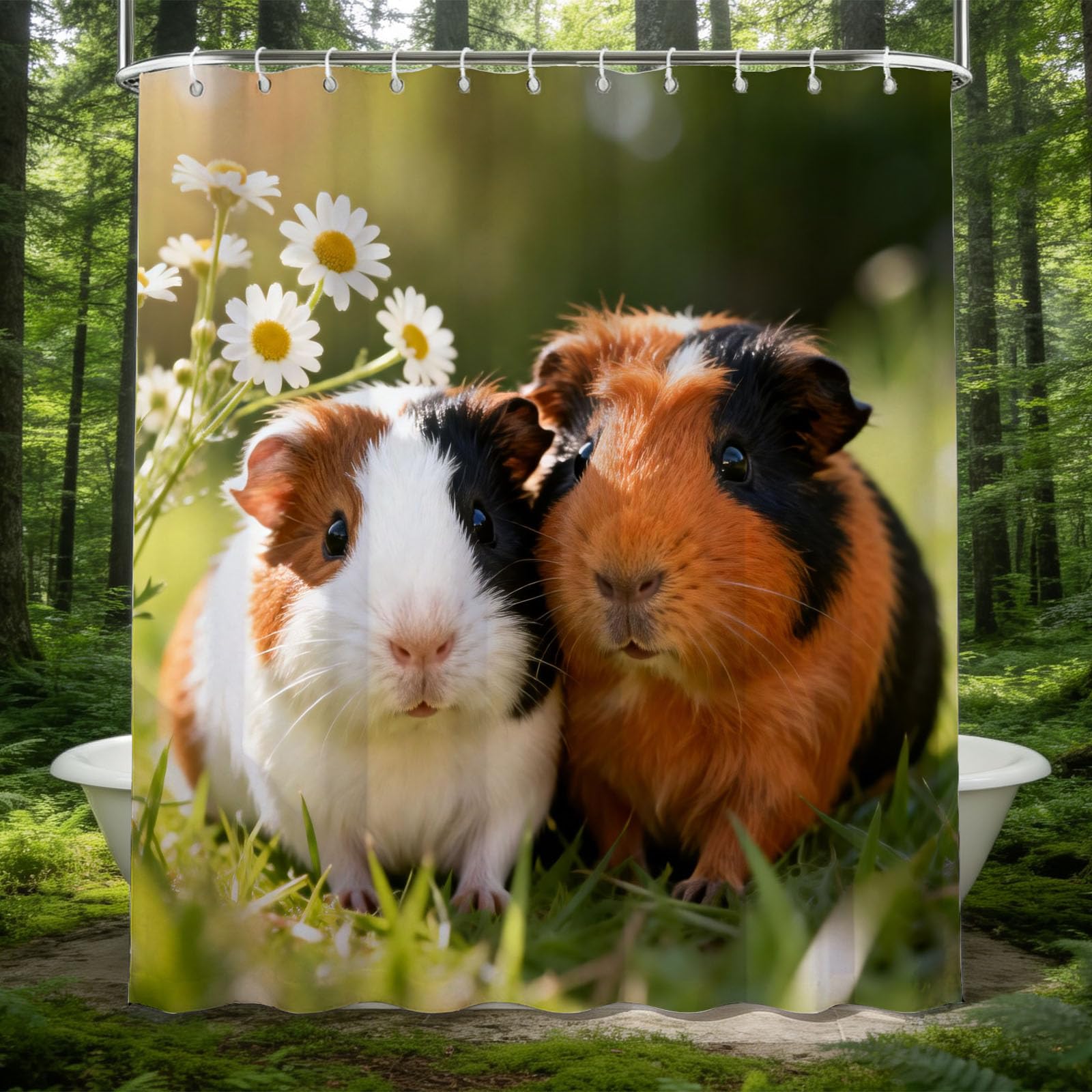 Hongduo 3D Cute Cavy Funny Shower Curtain for Stalls Bathtubs Pet Themed Bathroom Decor Shower Curtain Set Polyester Fabric Waterproof 200x200cm/79X79 Inch with Hooks