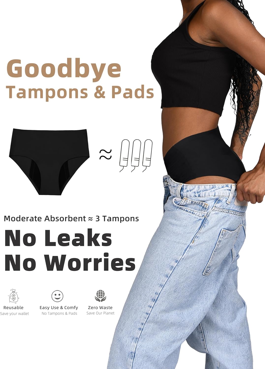 TIICHOO Period Underwear Heavy Flow High Waisted Period Bikini Panties Leakproof Underwear Briefs Pack of 5 - Image 2