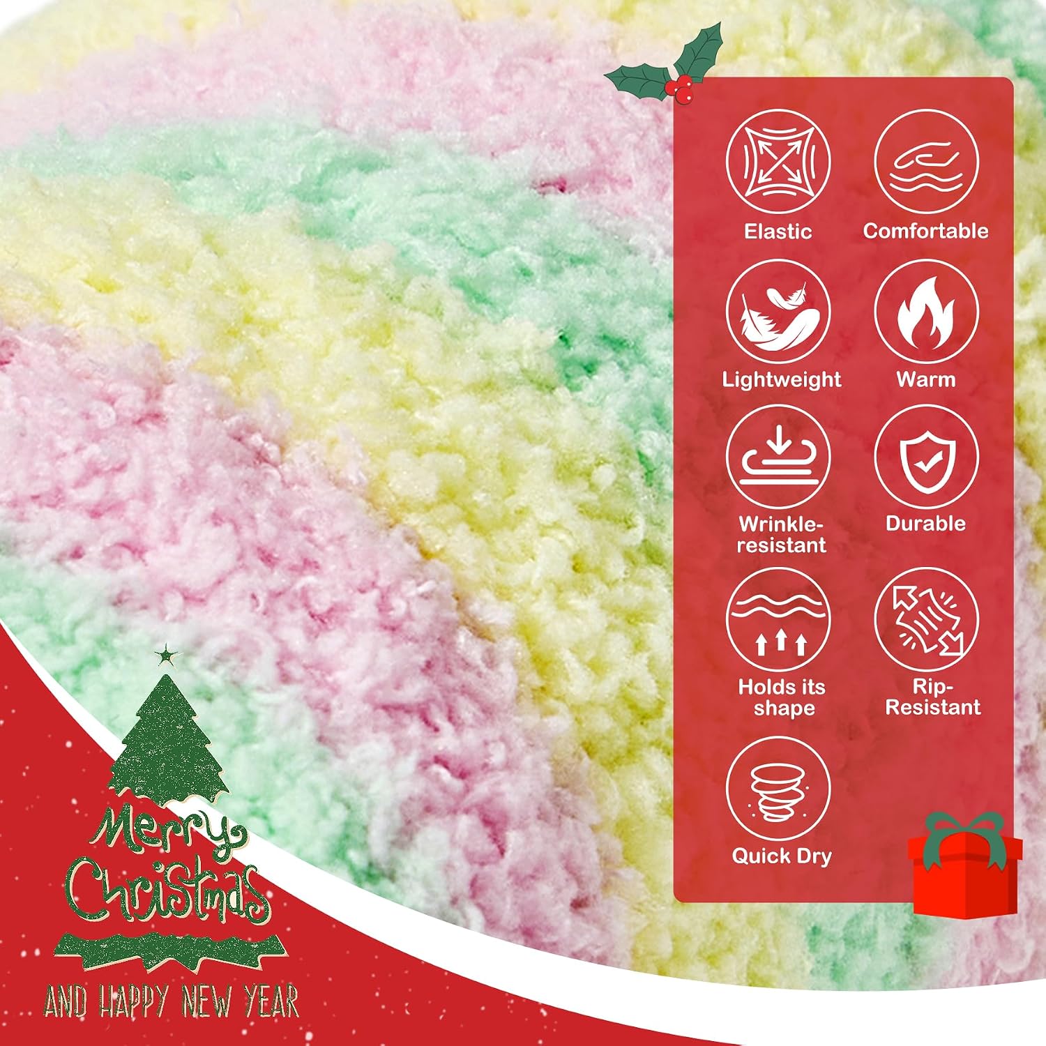 Zando Christmas Fuzzy Striped Thigh High Socks for Women Over the Knee Socks Thigh Highs Leg Warmers Drawstring Gift Bags