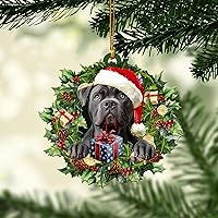 Vista 8 de Talataca Cane Corso con Sombrero de Navidad Reno con Luces de Cadena Perro Plano 2D Accesorio de Espejo Retrovisor de Coche Adorno de Árbol